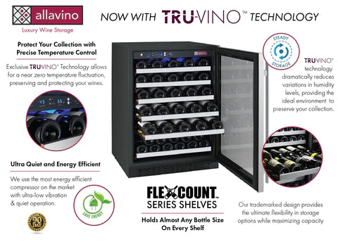 Allavino 47" Wide FlexCount II Tru-Vino 112 Bottle Dual-Zone Stainless Steel Side-by-Side Wine Refrigerator