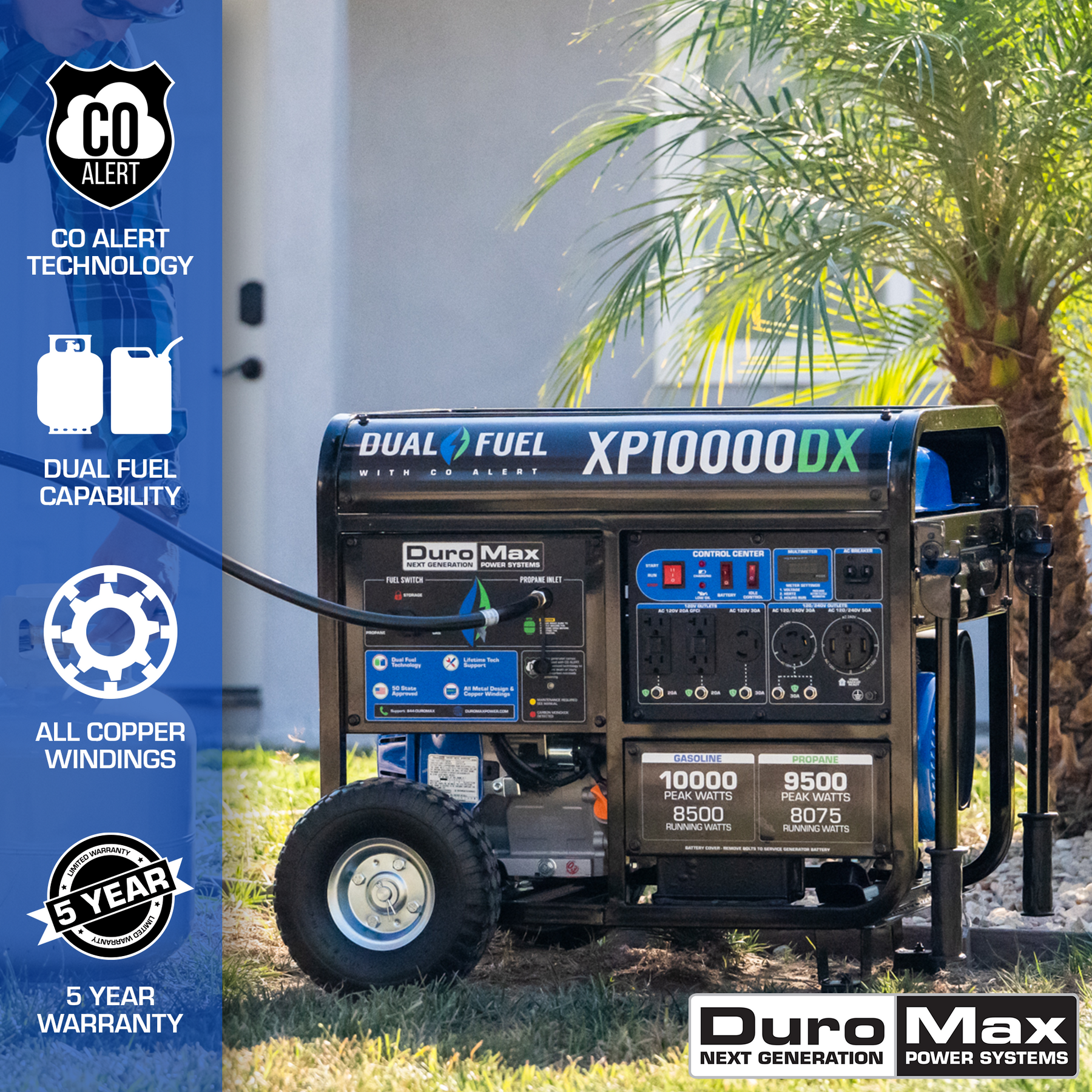 DuroMax 10,000 Watt Dual Fuel Portable Generator w/ CO Alert XP10000DX