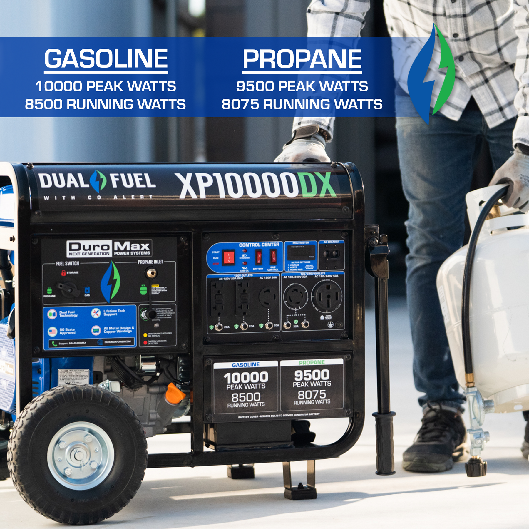 DuroMax 10,000 Watt Dual Fuel Portable Generator w/ CO Alert XP10000DX