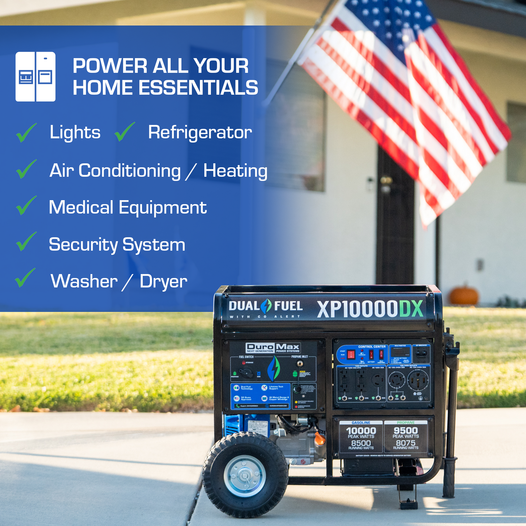 DuroMax 10,000 Watt Dual Fuel Portable Generator w/ CO Alert XP10000DX