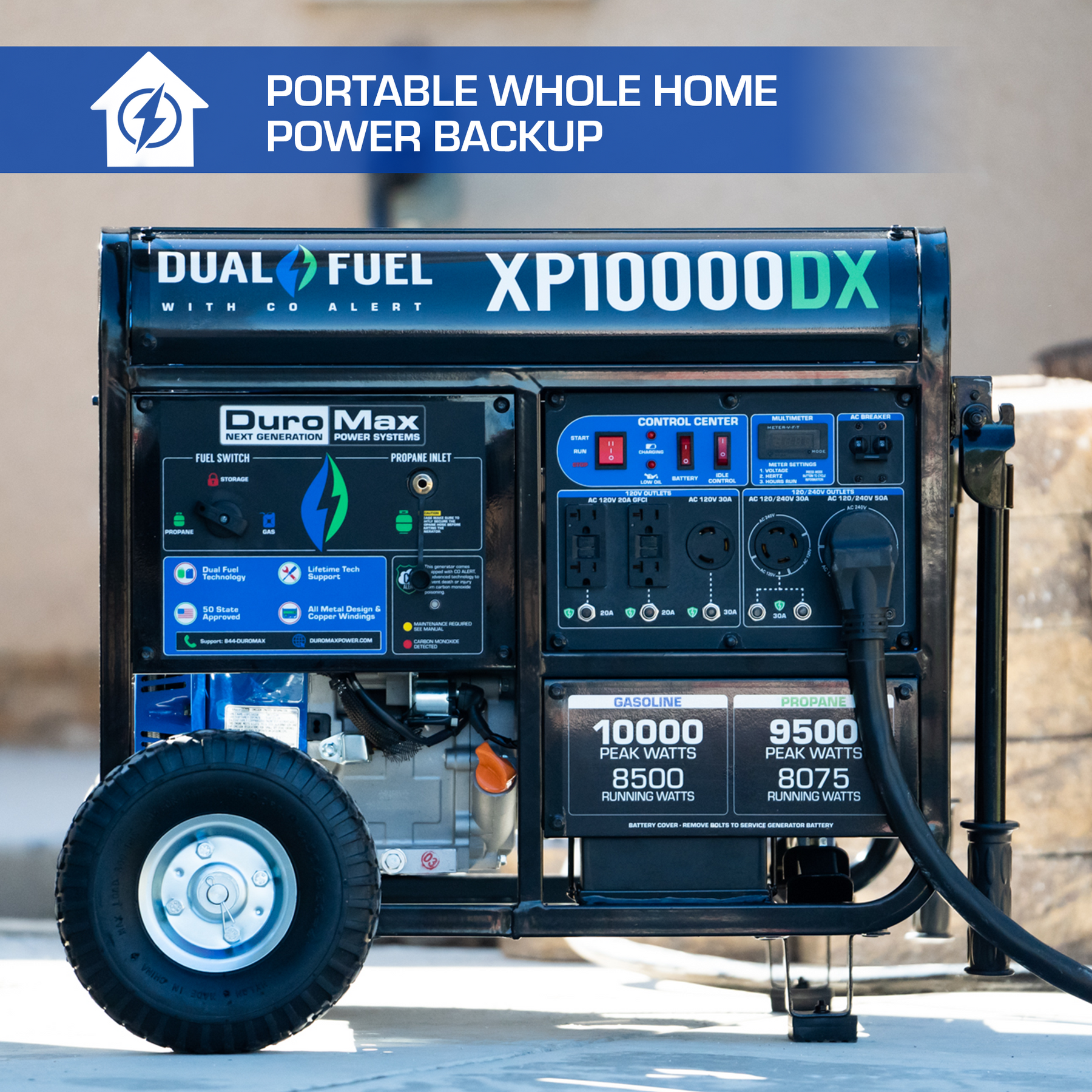 DuroMax 10,000 Watt Dual Fuel Portable Generator w/ CO Alert XP10000DX