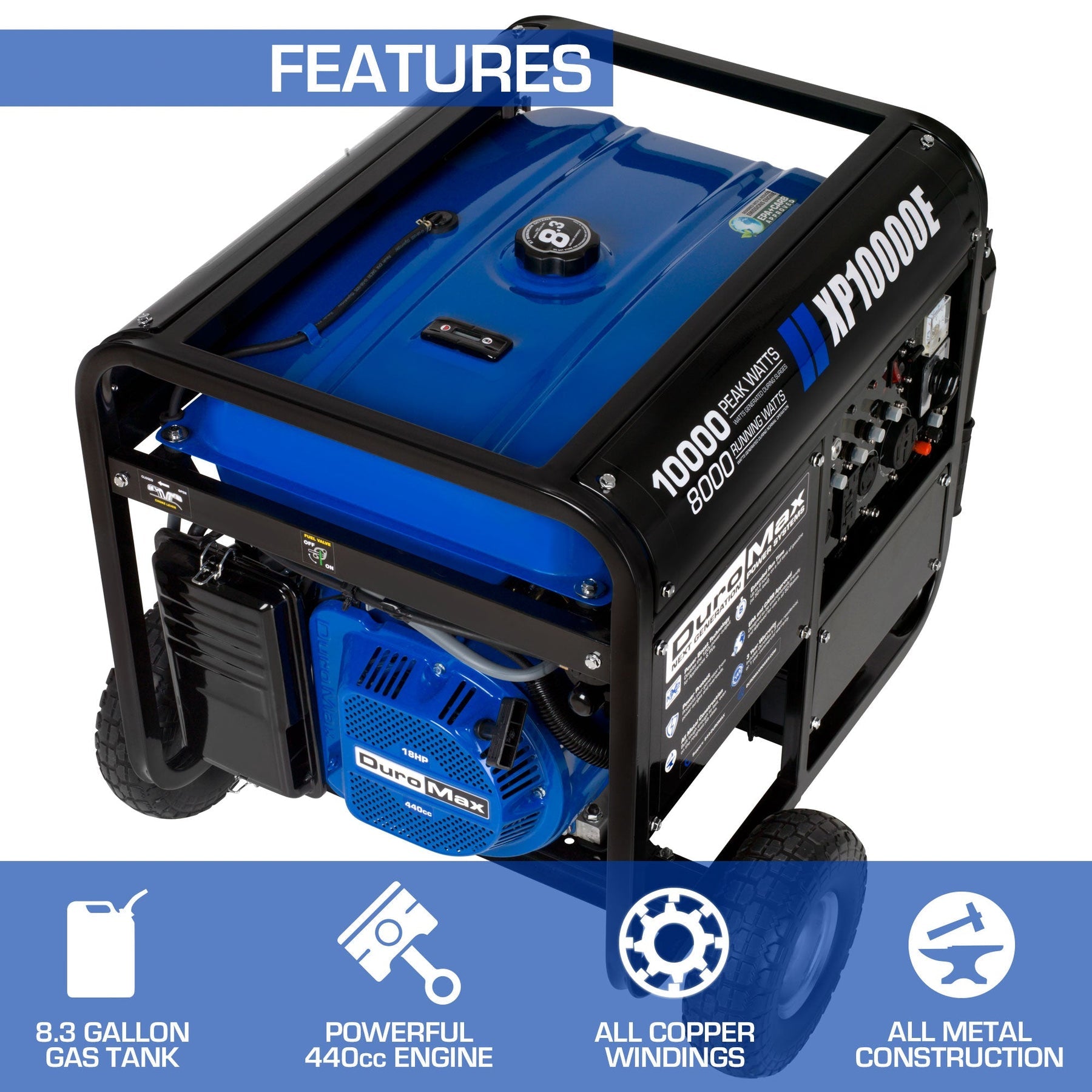 DuroMax 10,000 Watt Gasoline Portable Generator XP10000E
