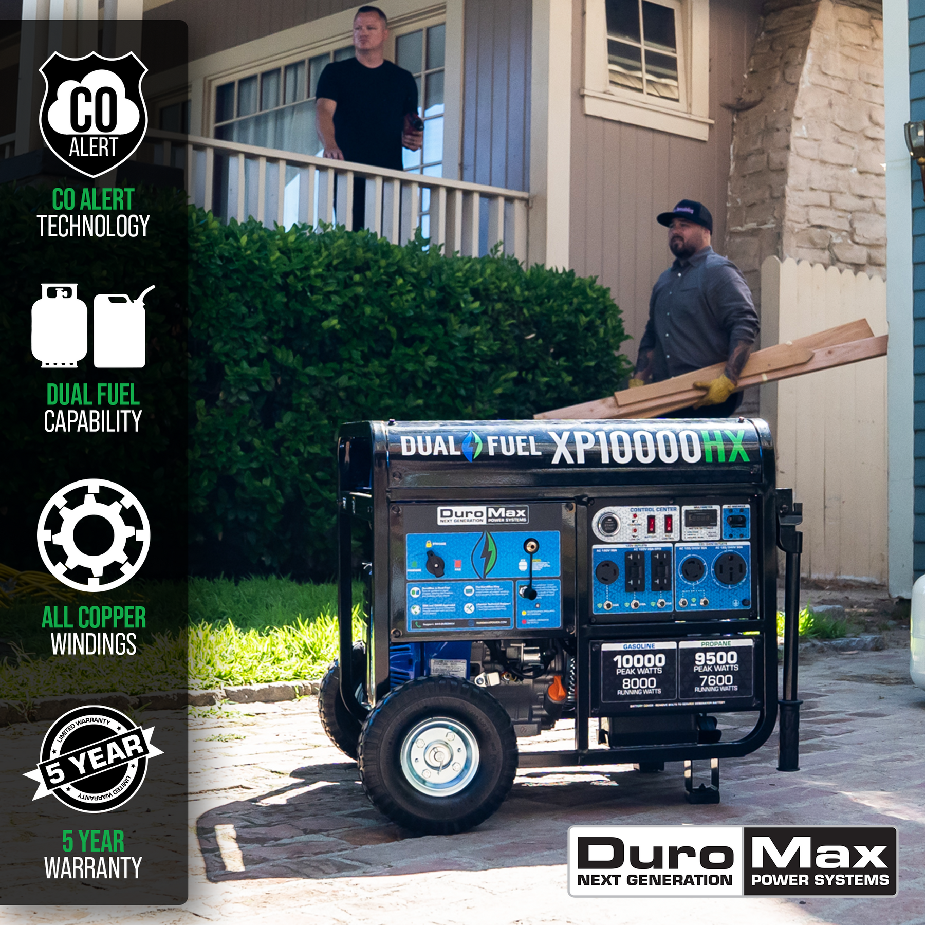 DuroMax 10,000 Watt Dual Fuel Portable HX Generator w/ CO Alert XP10000HX
