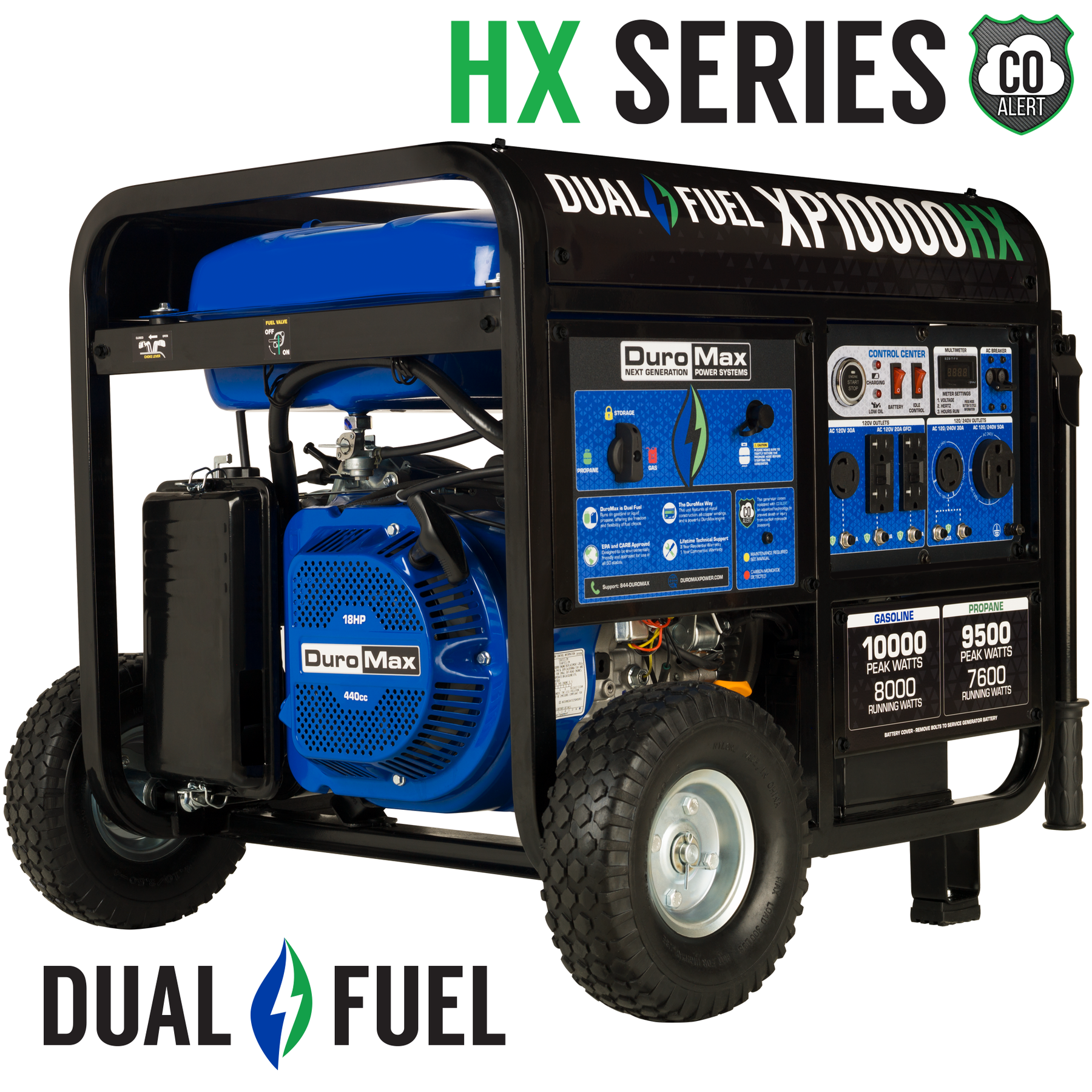 DuroMax 10,000 Watt Dual Fuel Portable HX Generator w/ CO Alert XP10000HX