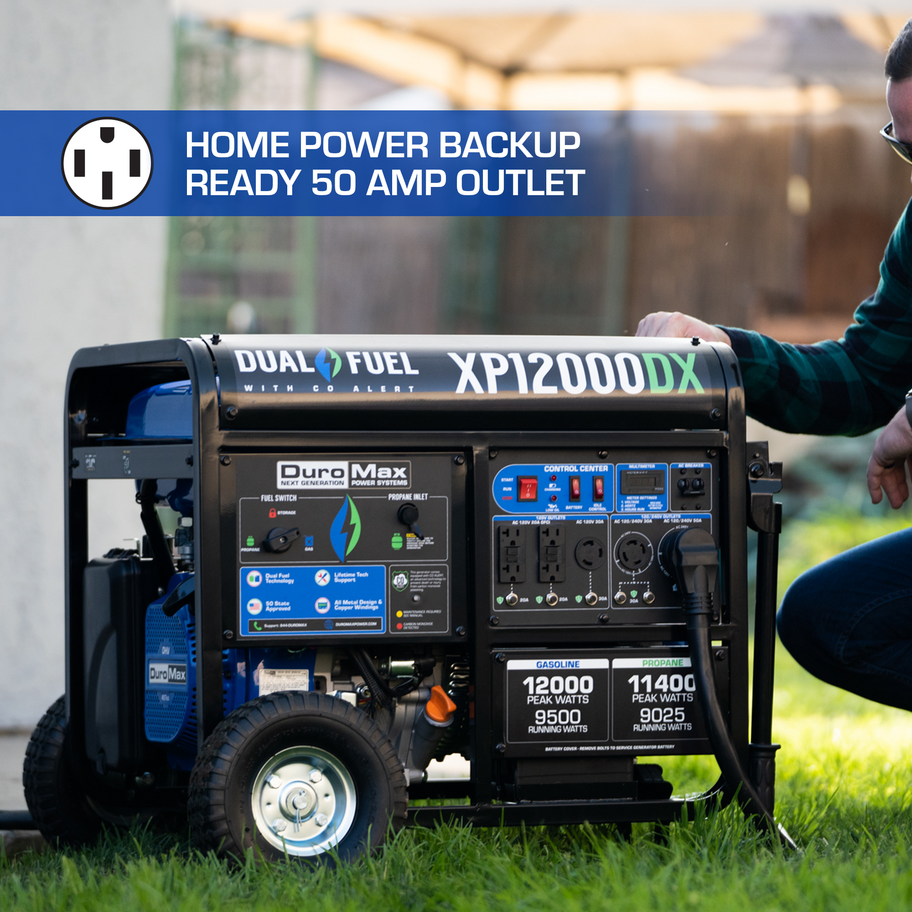 DuroMax 12,000 Watt Dual Fuel Portable Generator w/ CO Alert XP12000DX