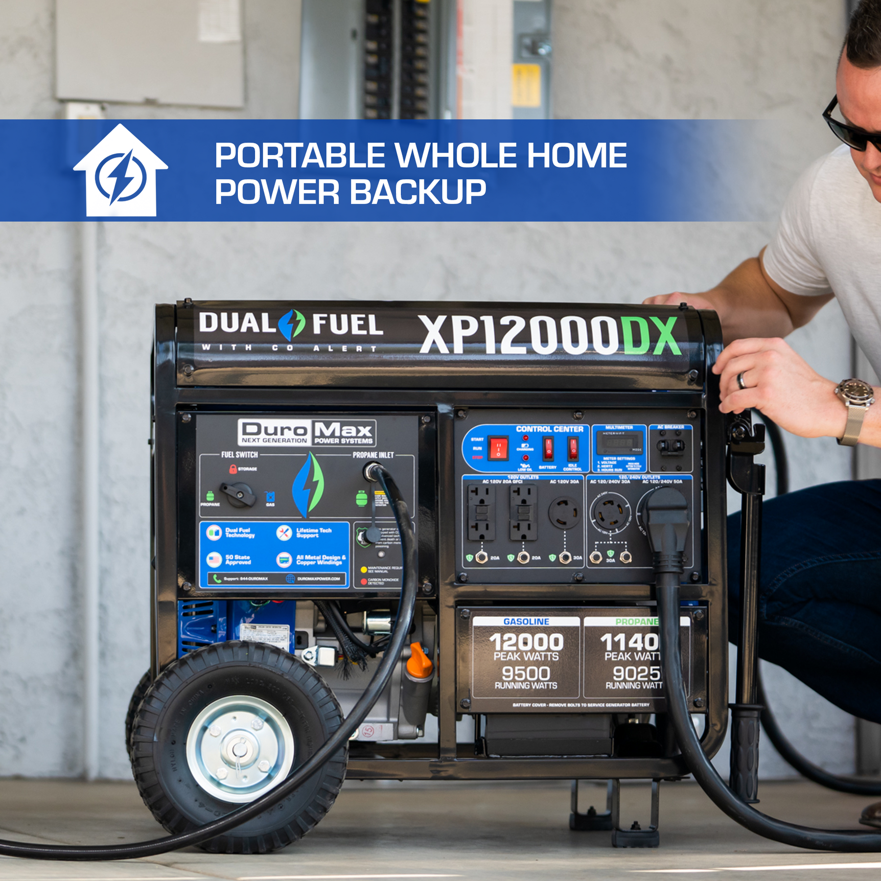 DuroMax 12,000 Watt Dual Fuel Portable Generator w/ CO Alert XP12000DX
