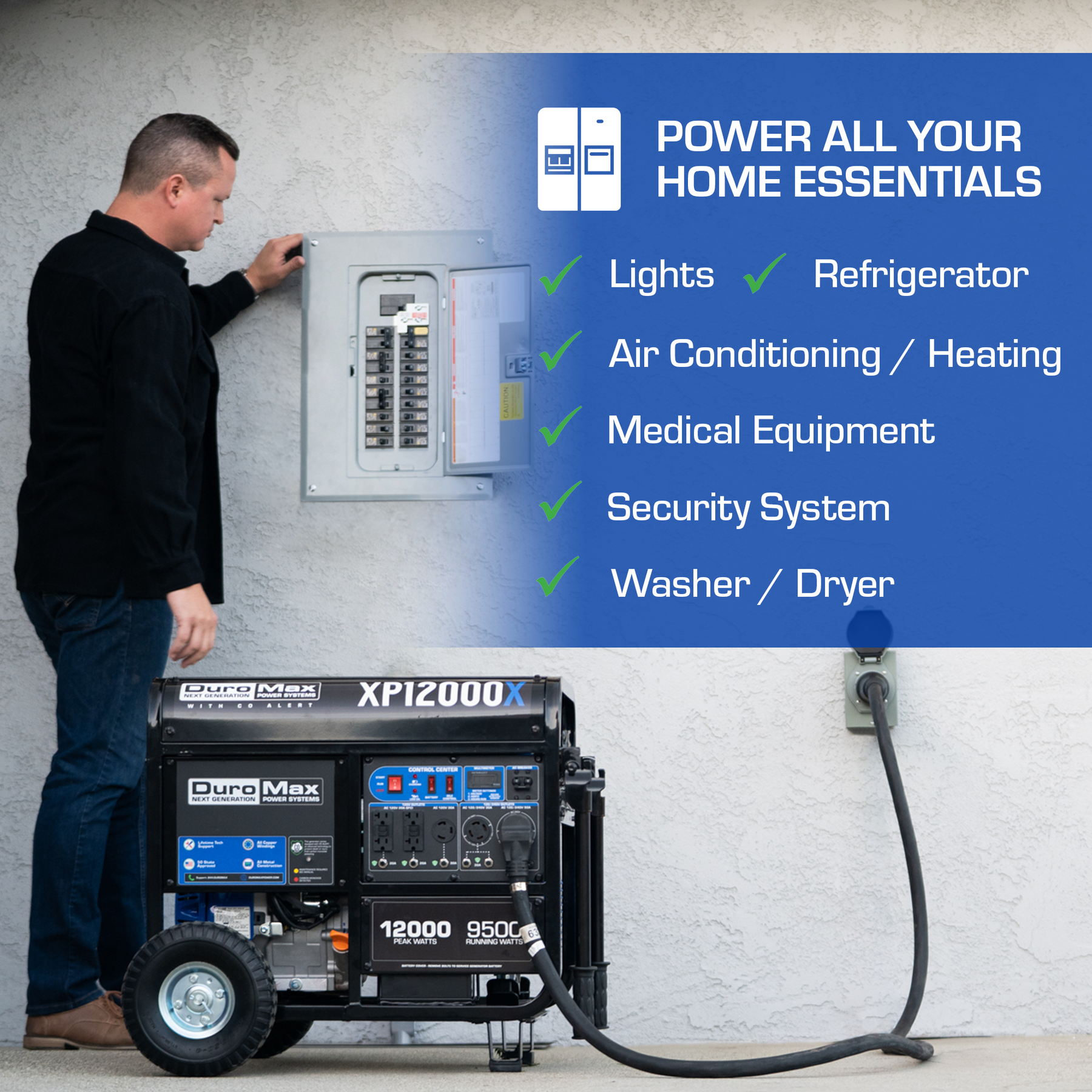 DuroMax 12,000 Watt Gasoline Portable Generator w/ CO Alert XP12000X