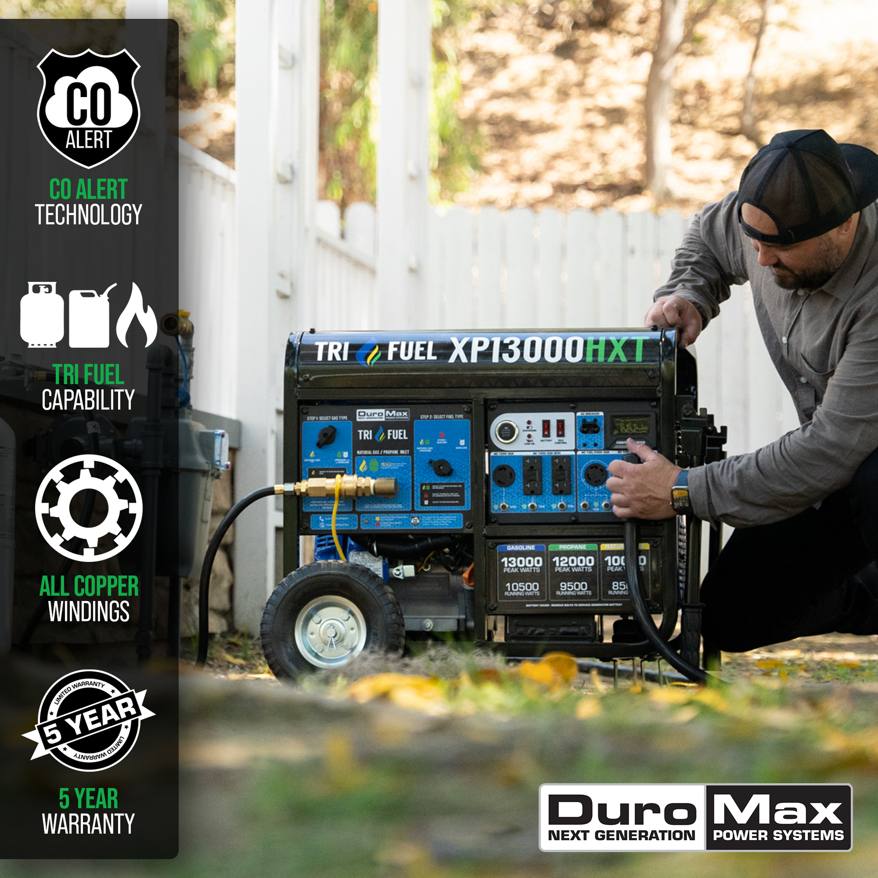 DuroMax 13,000 Watt Tri Fuel Portable HXT Generator w/ CO Alert XP13000HXT