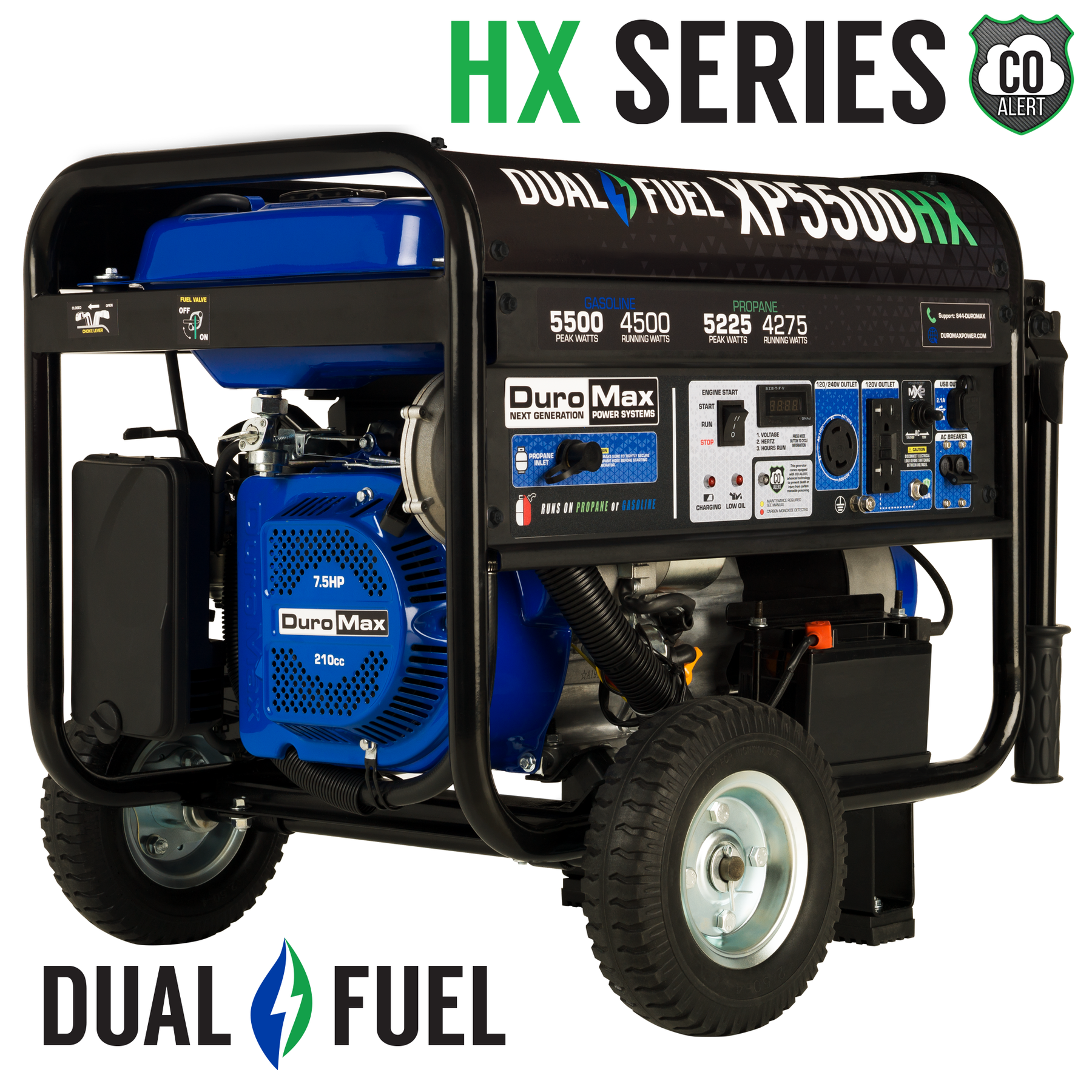 DuroMax 5,500 Watt Dual Fuel Portable HX Generator w/ CO Alert XP5500HX