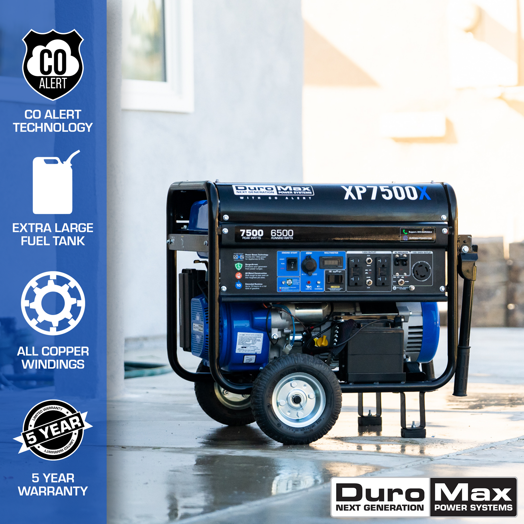 DuroMax 7,500 Watt Gasoline Portable Generator w/ CO Alert XP7500X