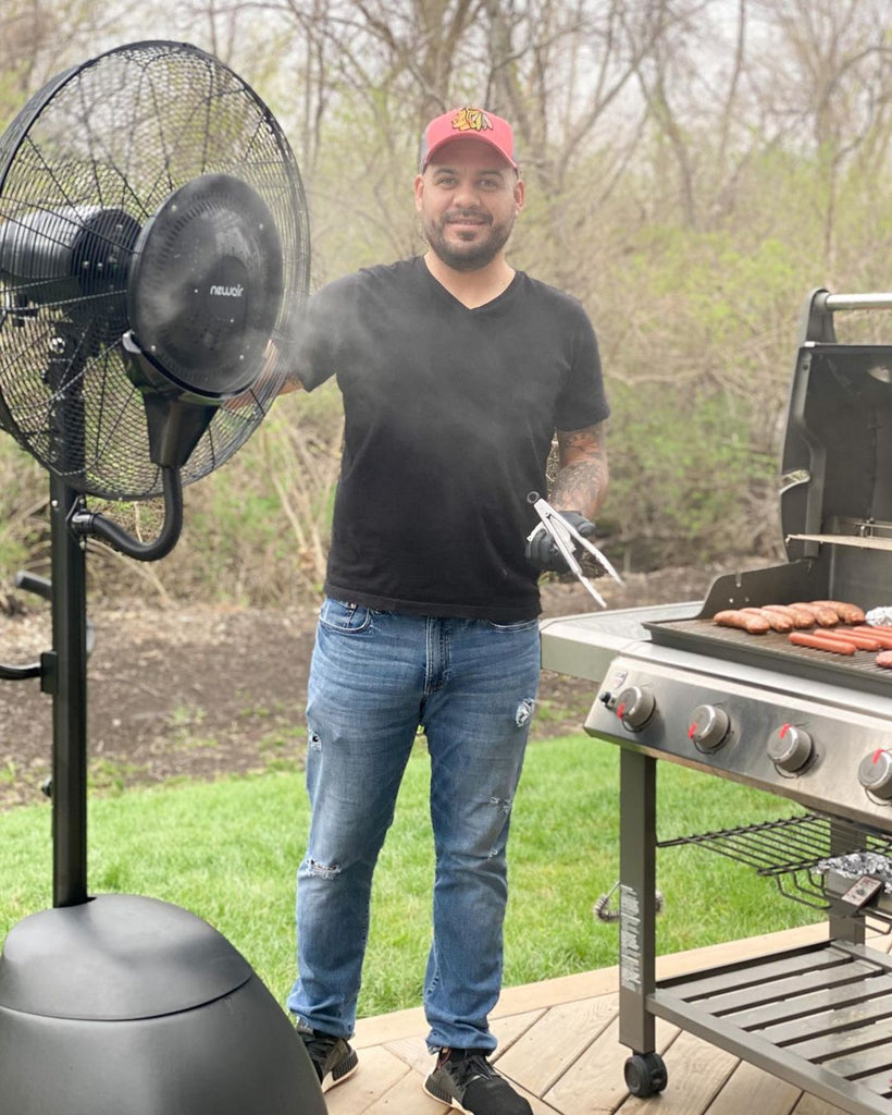 Newair 26” Pedestal Misting Fan with 8700 CFM of Power, Adjustable Mist Settings, Water Tank and 3 Fan Speeds, Perfect for the Patio, Back Yard, or Outdoor Dining Space