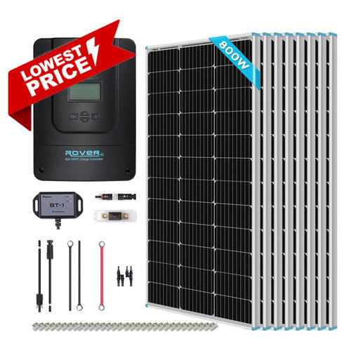 Renogy 800W 12V/24V Monocrystalline Solar Premium Kit w/Rover 60A Charger Controller RKIT800DPM-RVR60-US