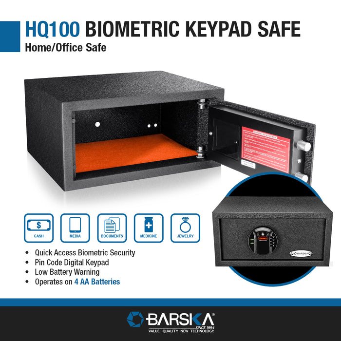 BARSKA HQ100 Biometric Digital Keypad Safe AX12476