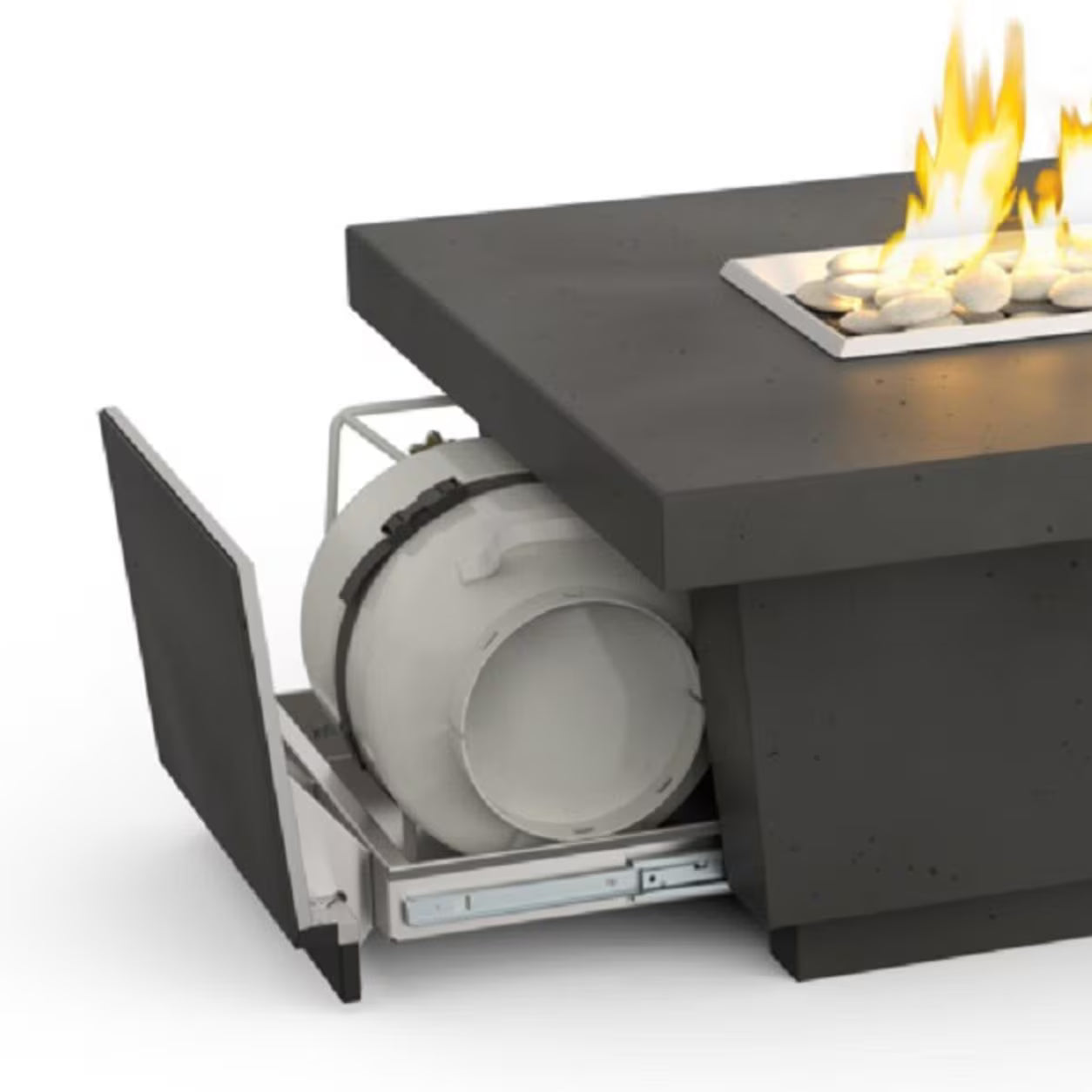 American Fyre Designs Contempo LP Select 52 Inch Rectangular GFRC Propane Fire Pit Table Black Lava  785-BA-11-M4PC
