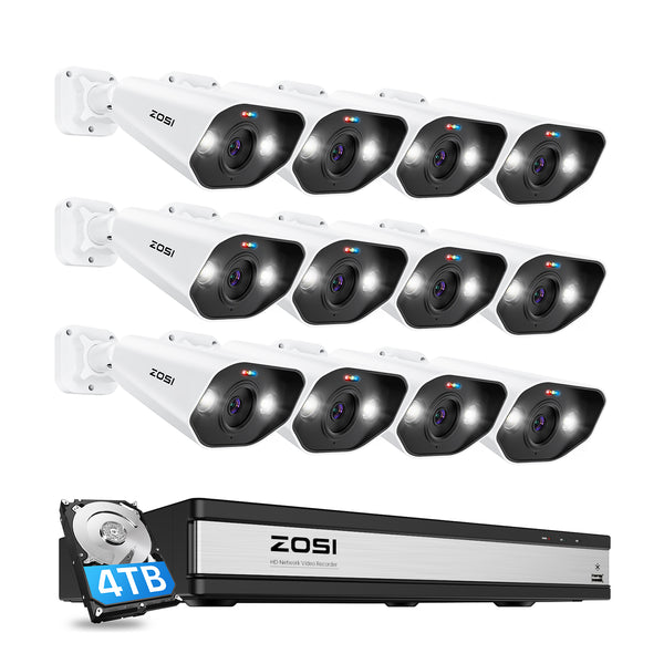 Zosi C182 4K 12 Camera 16CH POE NVR Security System + 4TB Hard Drive