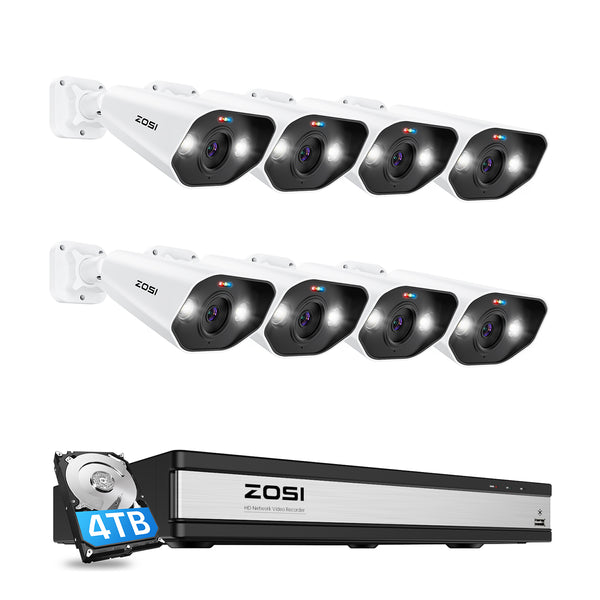 Zosi C182 4K 16 Channel 8 Camera Spotlight Camera System + 4TB Hard Drive
