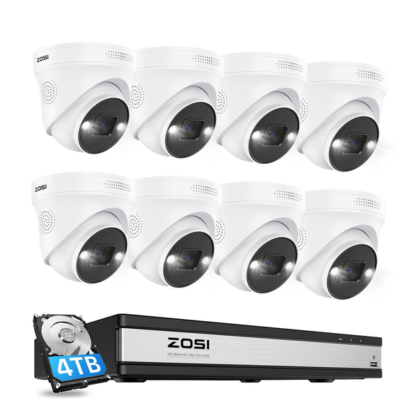 Zosi C225 4K 16 Channel 8-Cam PoE NVR System + 4TB Hard Drive