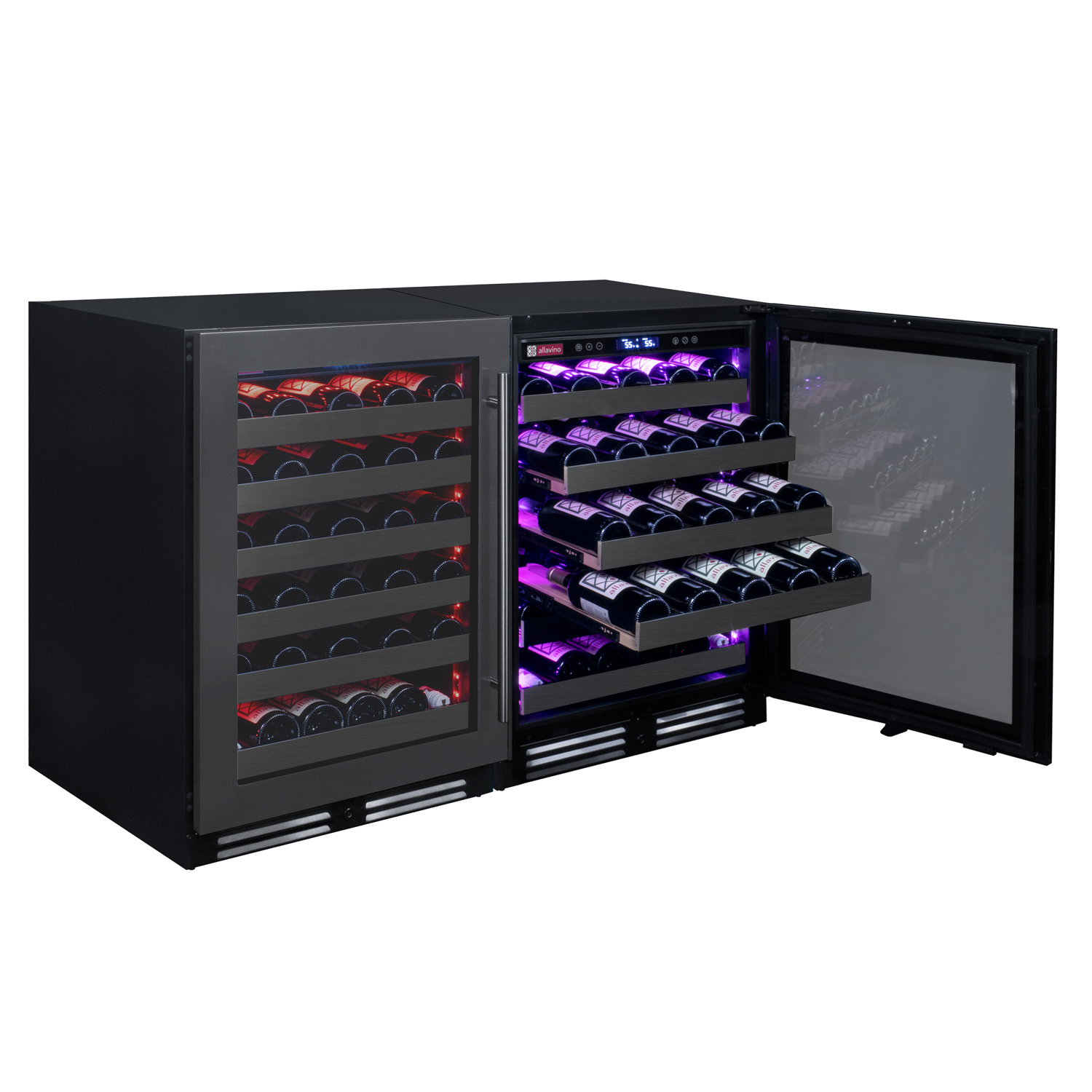 Allavino Reserva Series 100 Bottle 34" Tall Dual Zone Black Stainless Steel Side-by-Side Wine Cooler Refrigerator BF 2X-BDW5034S-1BS