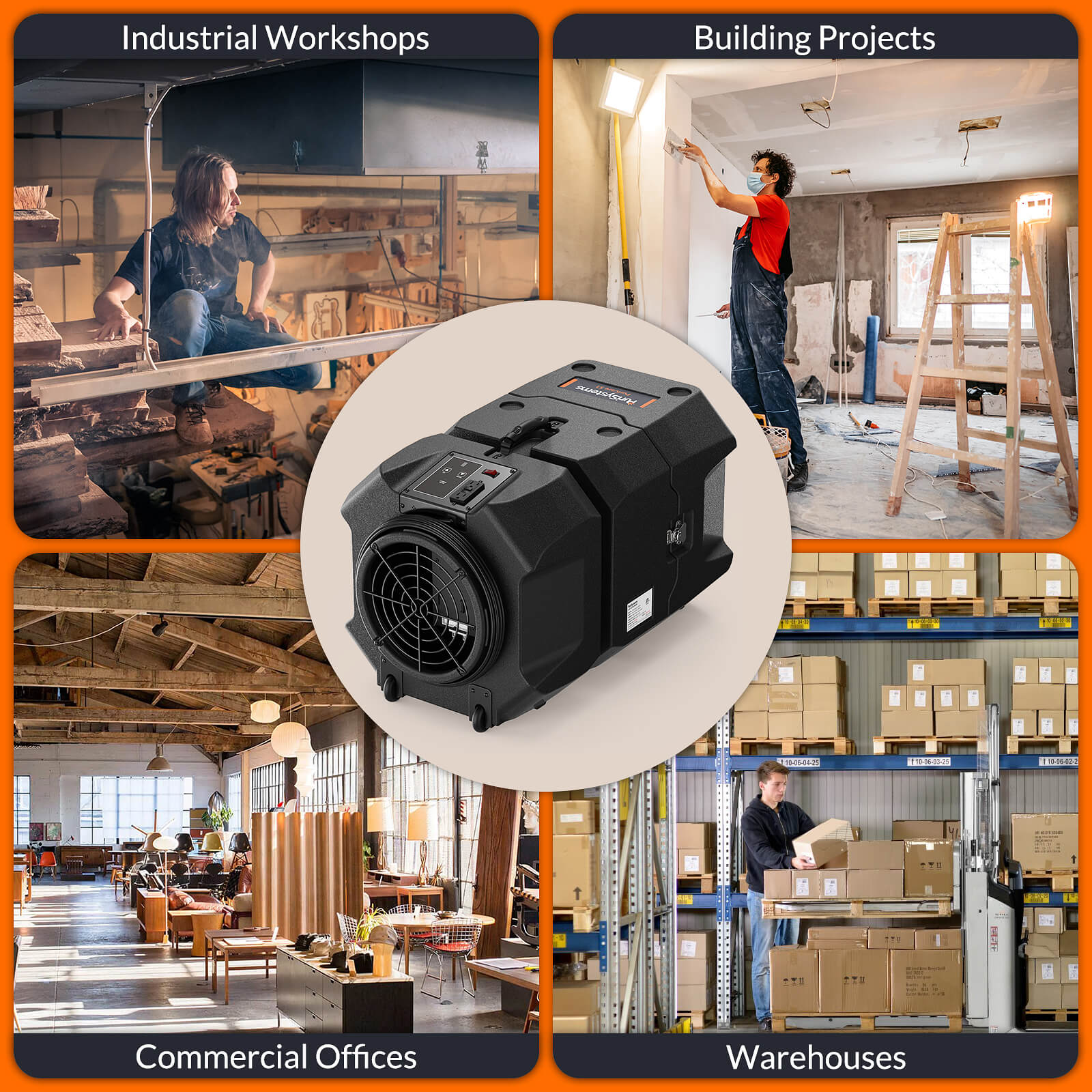 Alorair Purisystems Air Scrubber for Commercial, 2-Stage Filtration HEPA Air Cleaner, 1100 sq.ft, 900 CFM, Stackable, Negative Air Machine PuriCare S1