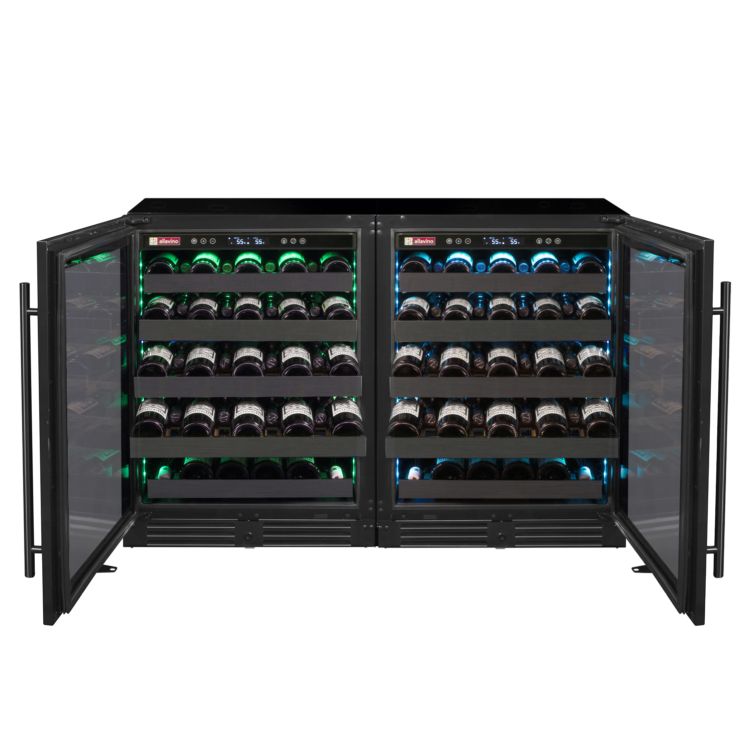 Allavino Reserva Series 100 Bottle 34" Tall Dual Zone Black Stainless Steel Side-by-Side Wine Cooler Refrigerator BF 2X-BDW5034S-1BS