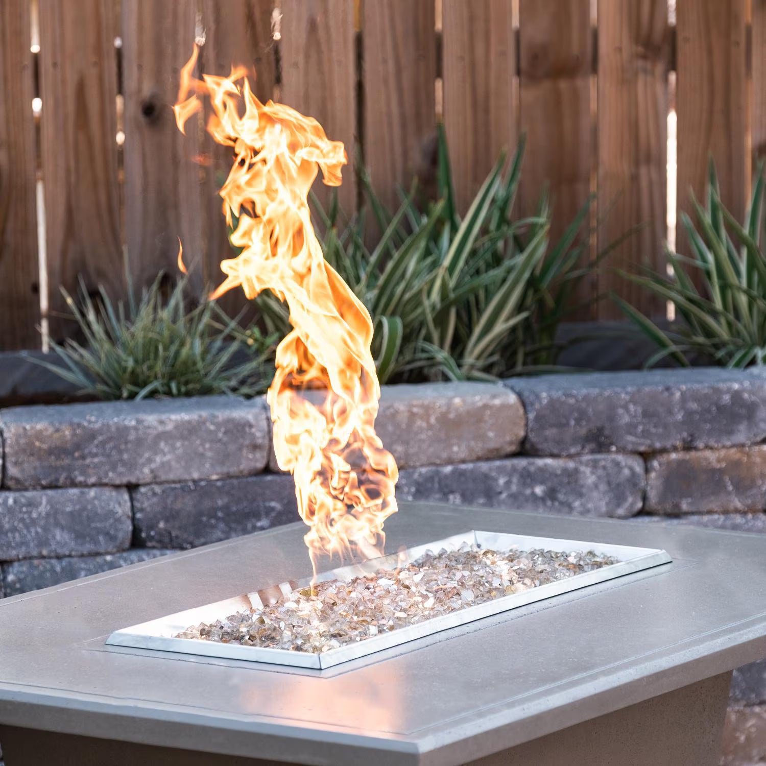 American Fyre Designs Cosmopolitan 54 Inch Rectangular GFRC Propane Fire Pit Table in Smoke 635-SM-11-M4PC