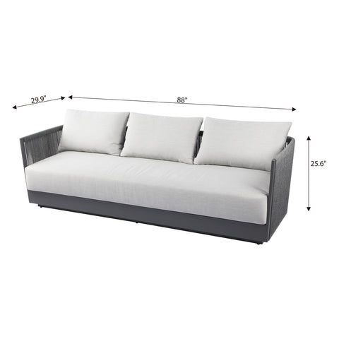 Elementi Outdoor Furniture Capri Outdoor Aluminum 3-Seat Sofa with Sunbrella® Cushions (OS-2503T)