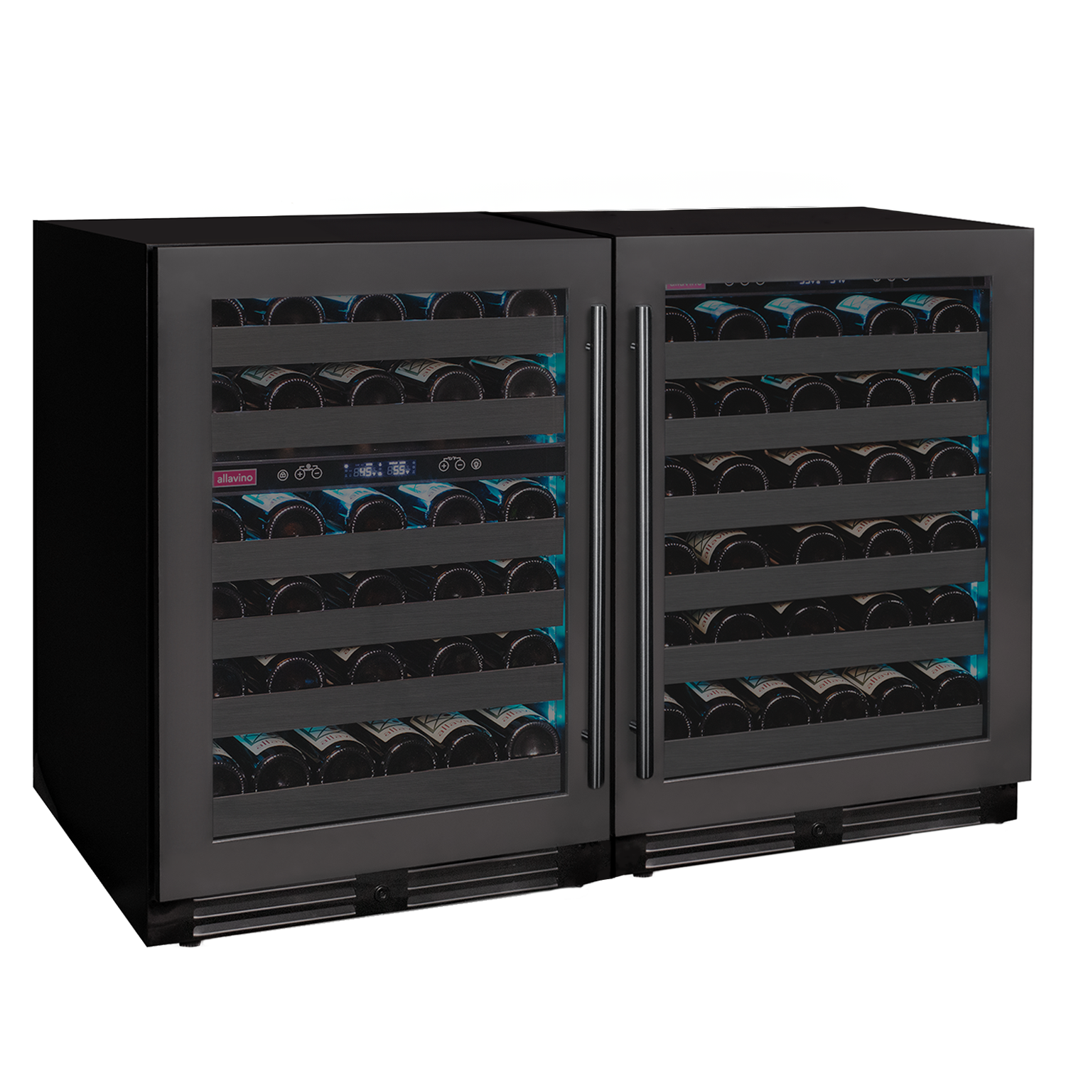 Allavino Reserva Series 100 Bottle 34" Tall Three Zone Black Stainless Steel Side-by-Side Wine Cooler Refrigerator BF 3Z-BDW5034-BS