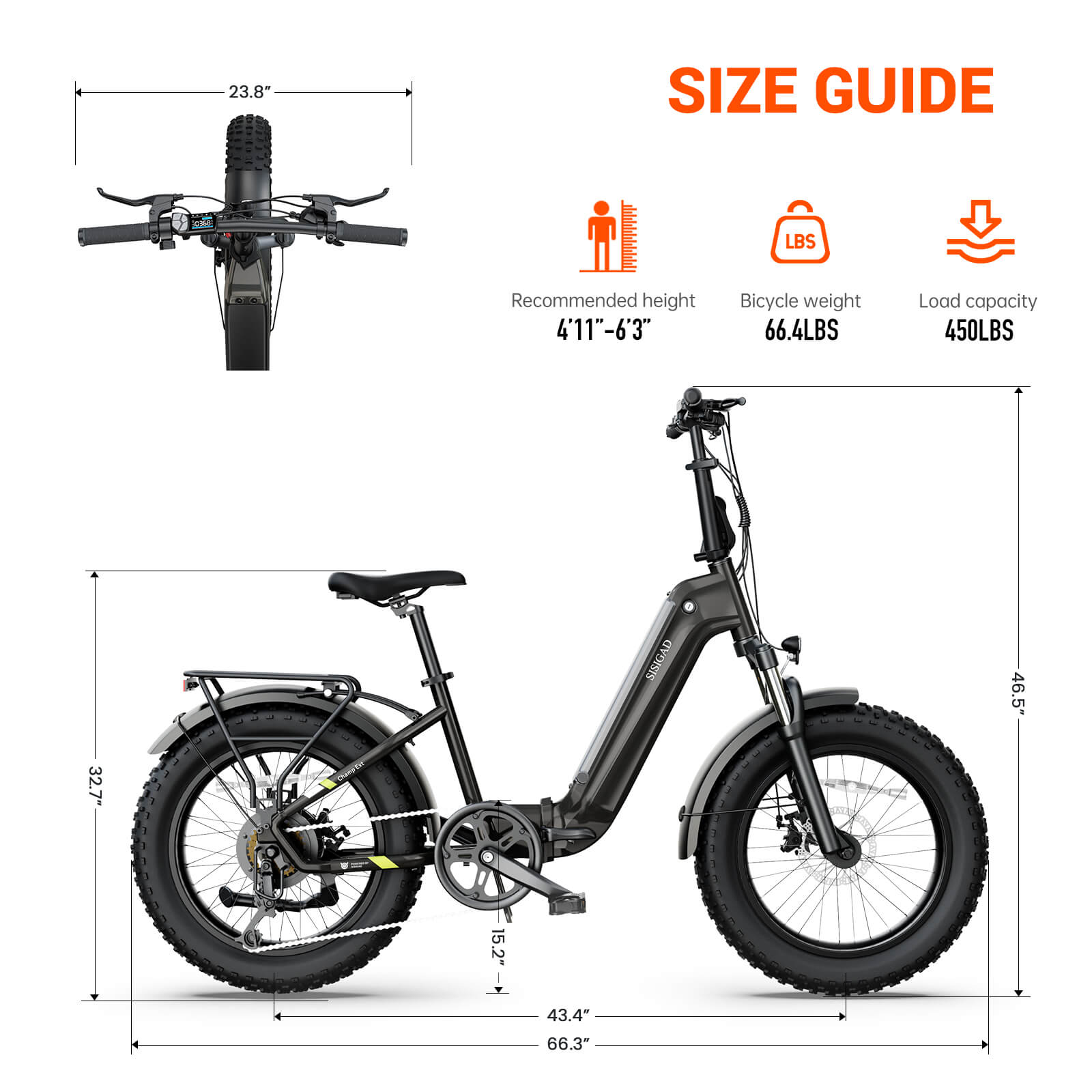 Sisigad 20" Champ Ext Fat Tire Folding Electric Bike