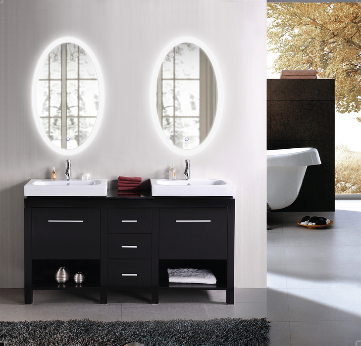 Krugg Sol Oval 22″ x 40″ LED Bathroom Mirror w/ Dimmer & Defogger | Oval Back-lit Vanity Mirror