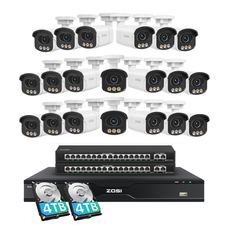 Zosi C186A 32 Channel 4K PT PoE Security Camera System for Business +Up To 16TB HDD