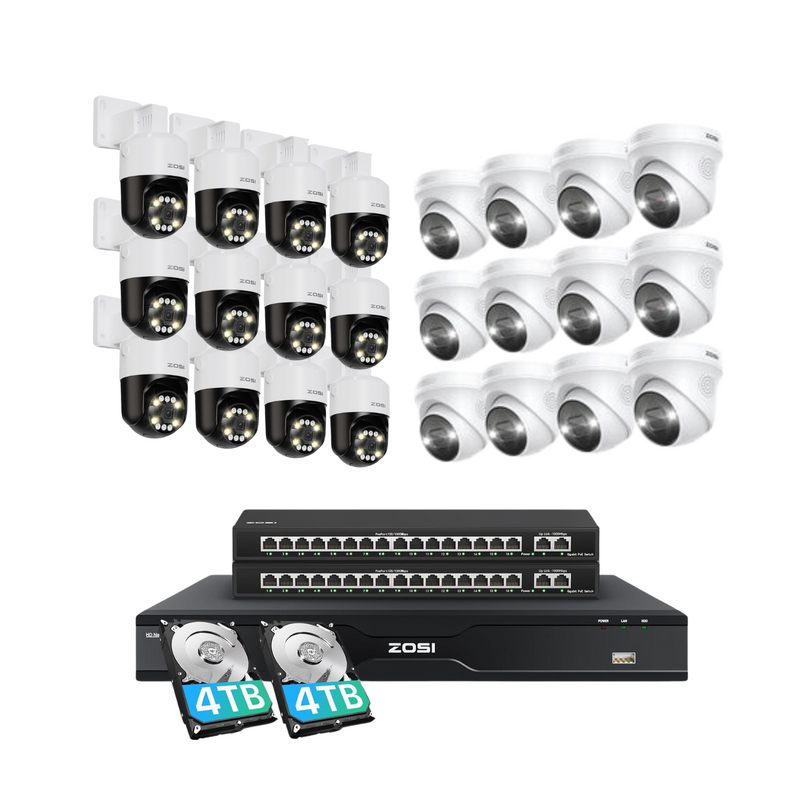 Zosi C296B/C225 32 Channel 4K PT PoE Security Camera System for Business