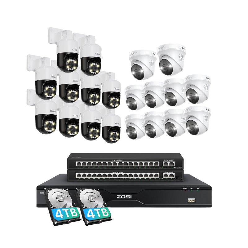 Zosi C296B/C225 32 Channel 4K PT PoE Security Camera System for Business