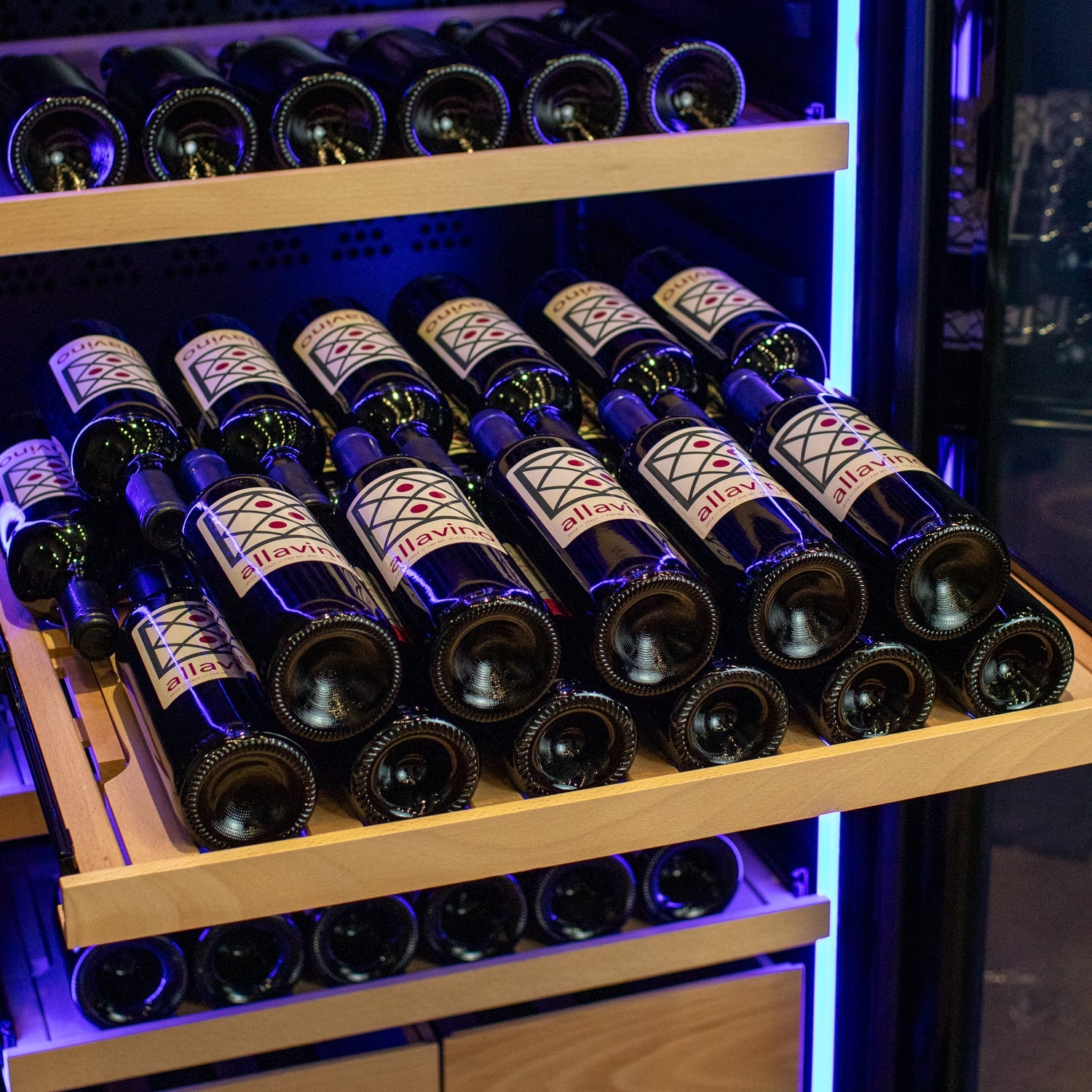 Allavino496 Bottle Dual Zone Black Glass Side-by-Side Wine Refrigerator with Display Shelving BF 2X-KWR248S-1BG