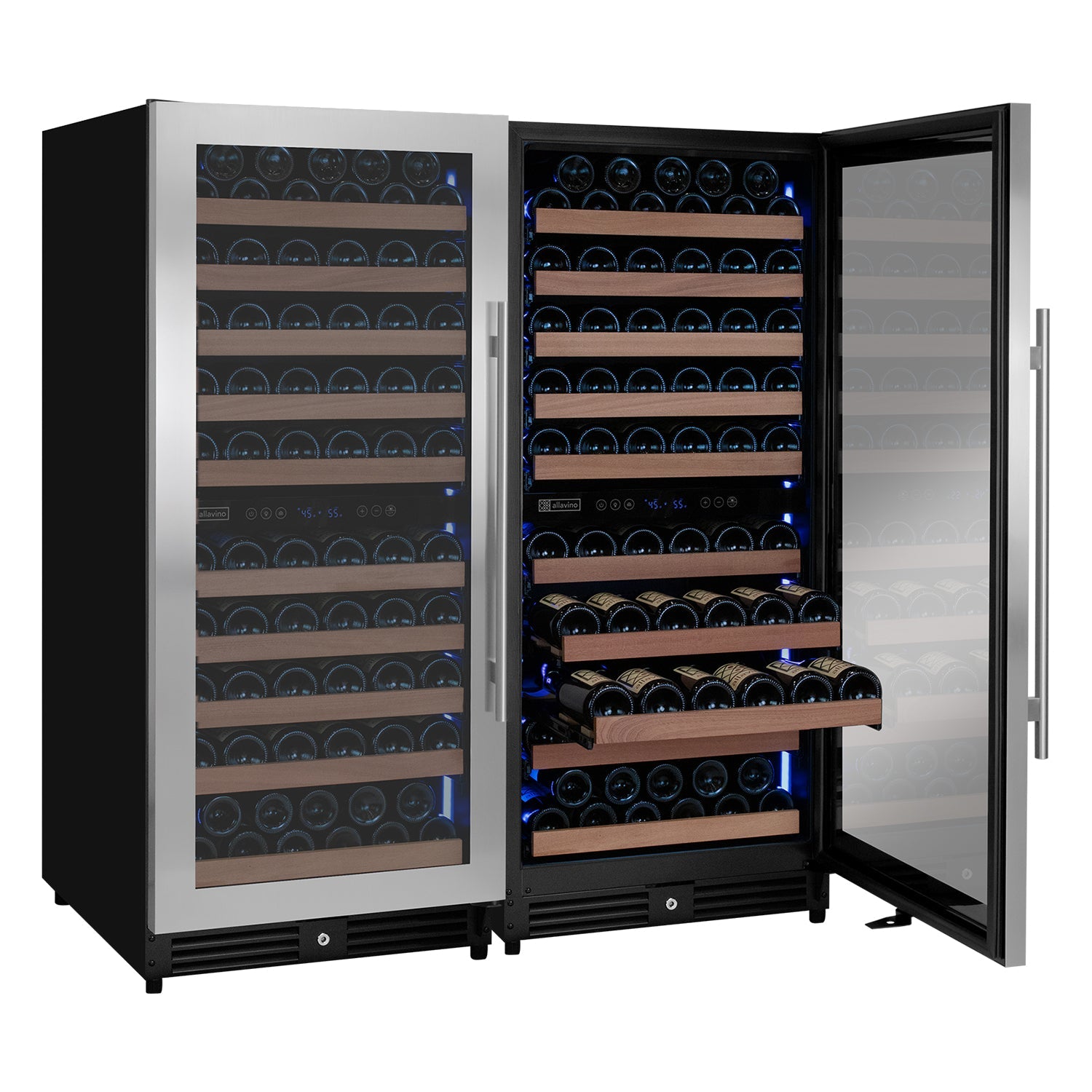 Allavino 238 Bottle 55" Tall Four Zone Side-by-Side Stainless Steel Wine Refrigerator  BF 2X-VSW11955D-2S