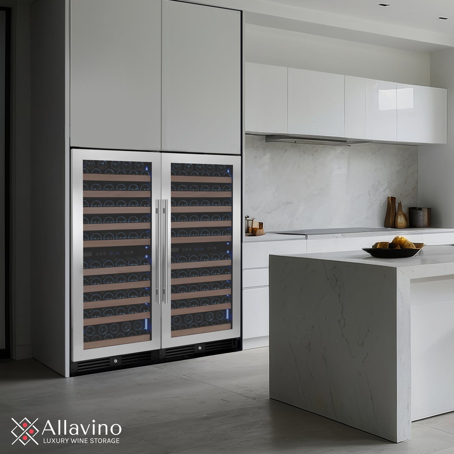 Allavino 238 Bottle 55" Tall Four Zone Side-by-Side Stainless Steel Wine Refrigerator  BF 2X-VSW11955D-2S