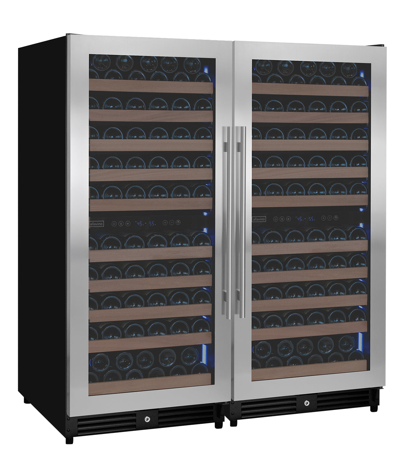 Allavino 238 Bottle 55" Tall Four Zone Side-by-Side Stainless Steel Wine Refrigerator  BF 2X-VSW11955D-2S