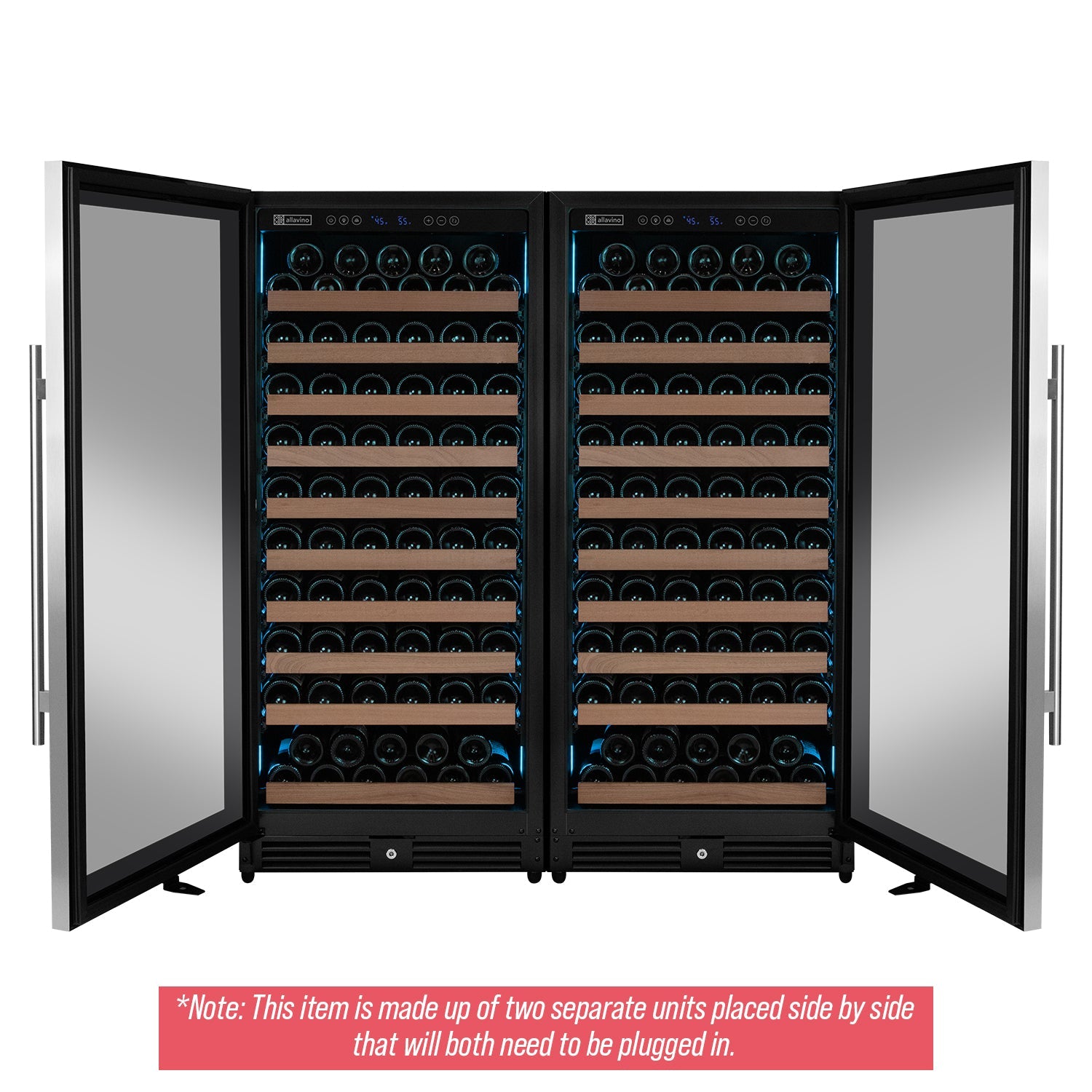 Allavino 238 Bottle 55" Tall Dual Zone Side-by-Side Stainless Steel Wine Refrigerator BF 2X-VSW11955S-1S
