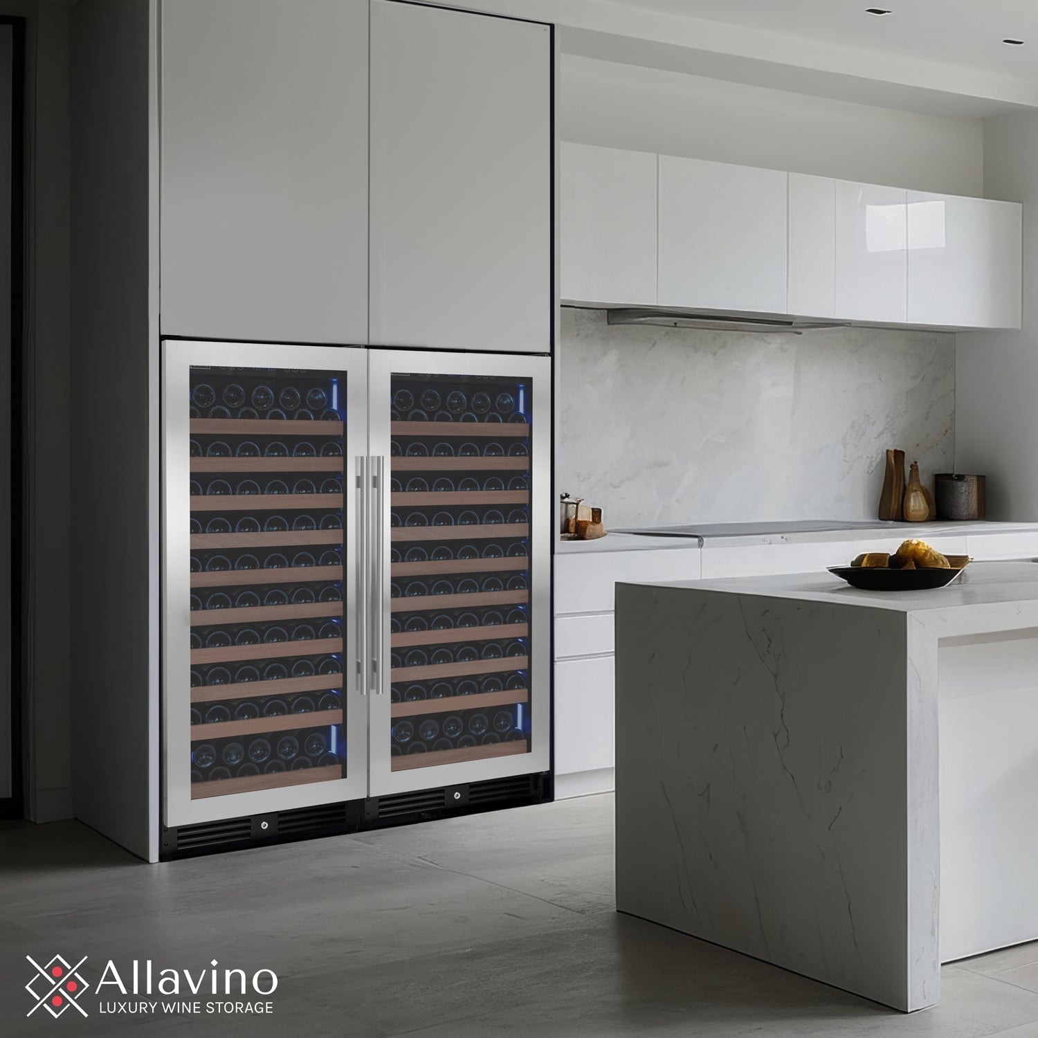 Allavino 238 Bottle 55" Tall Dual Zone Side-by-Side Stainless Steel Wine Refrigerator BF 2X-VSW11955S-1S