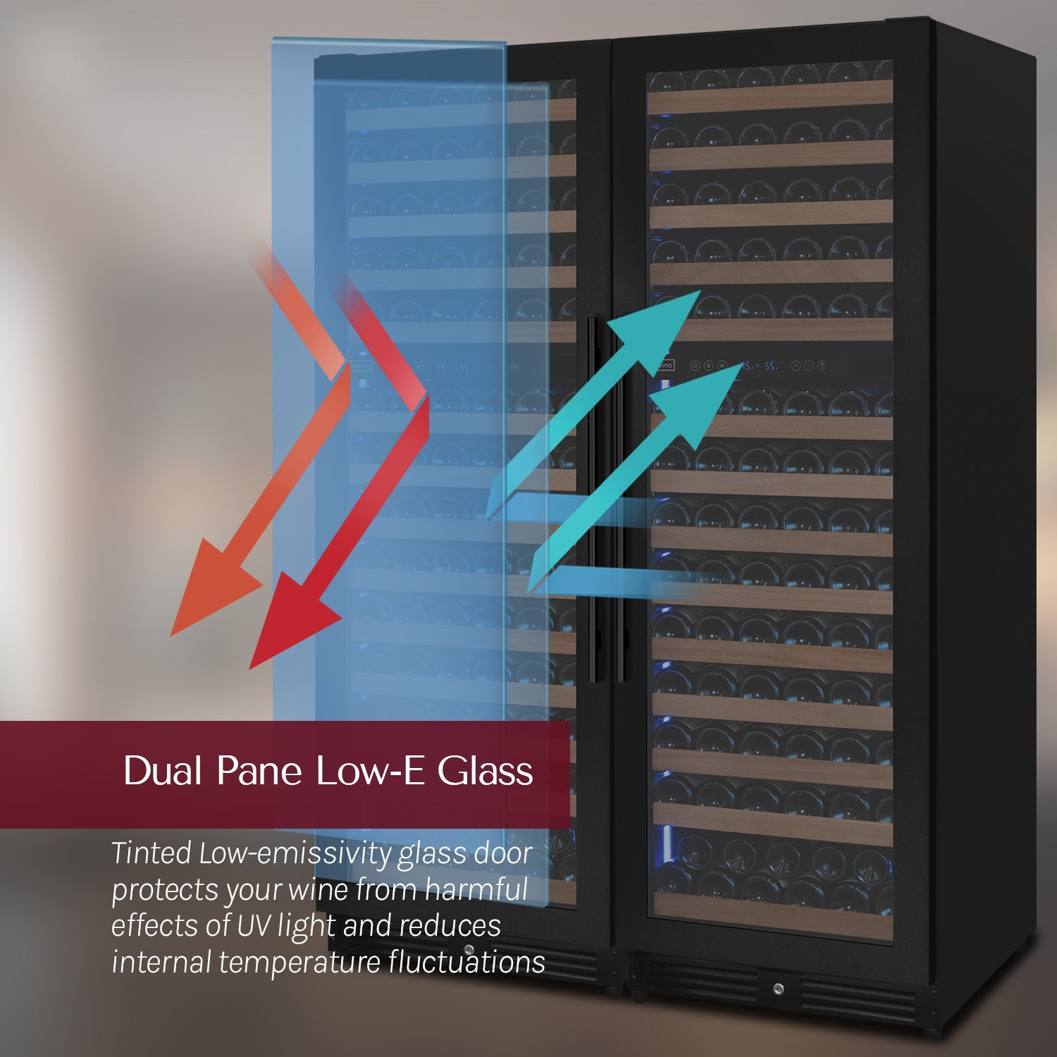 Allavino Reserva Series 308 Bottle 71" Tall Four Zone Black Metal Side-by-Side Wine Refrigerator BF 2X-VSW15471D-2B