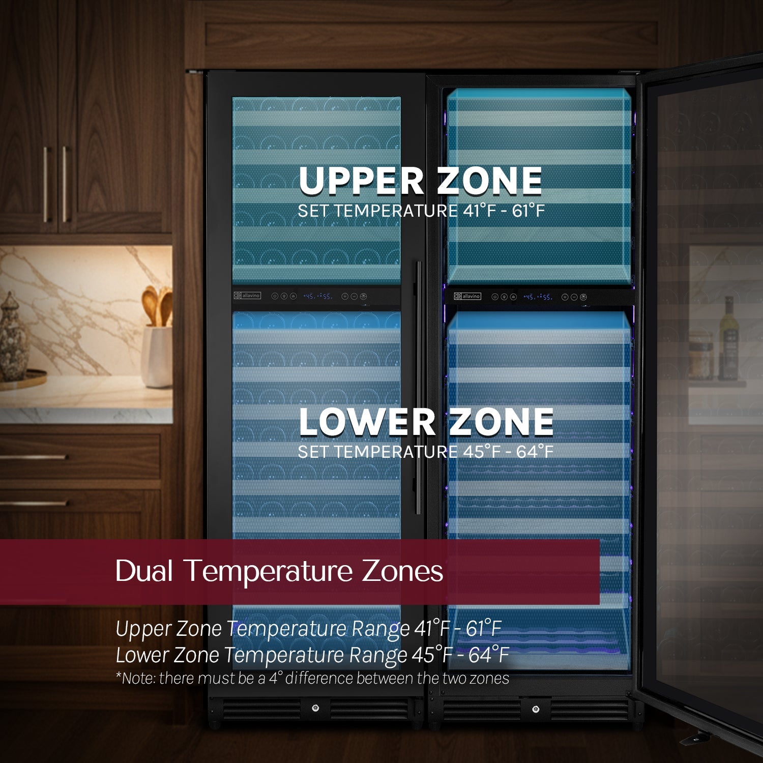 Allavino Reserva Series 308 Bottle 71" Tall Four Zone Black Metal Side-by-Side Wine Refrigerator BF 2X-VSW15471D-2B