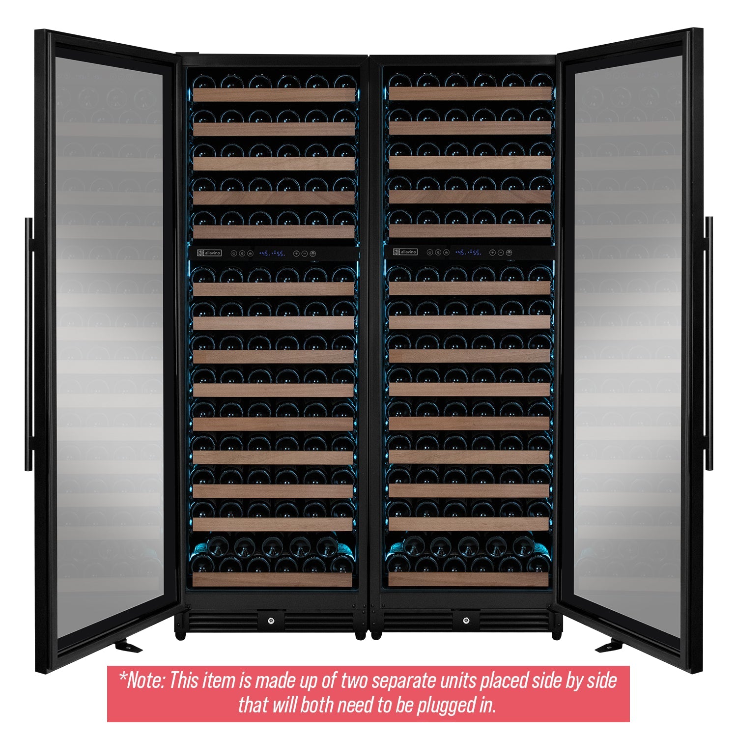 Allavino Reserva Series 308 Bottle 71" Tall Four Zone Black Metal Side-by-Side Wine Refrigerator BF 2X-VSW15471D-2B