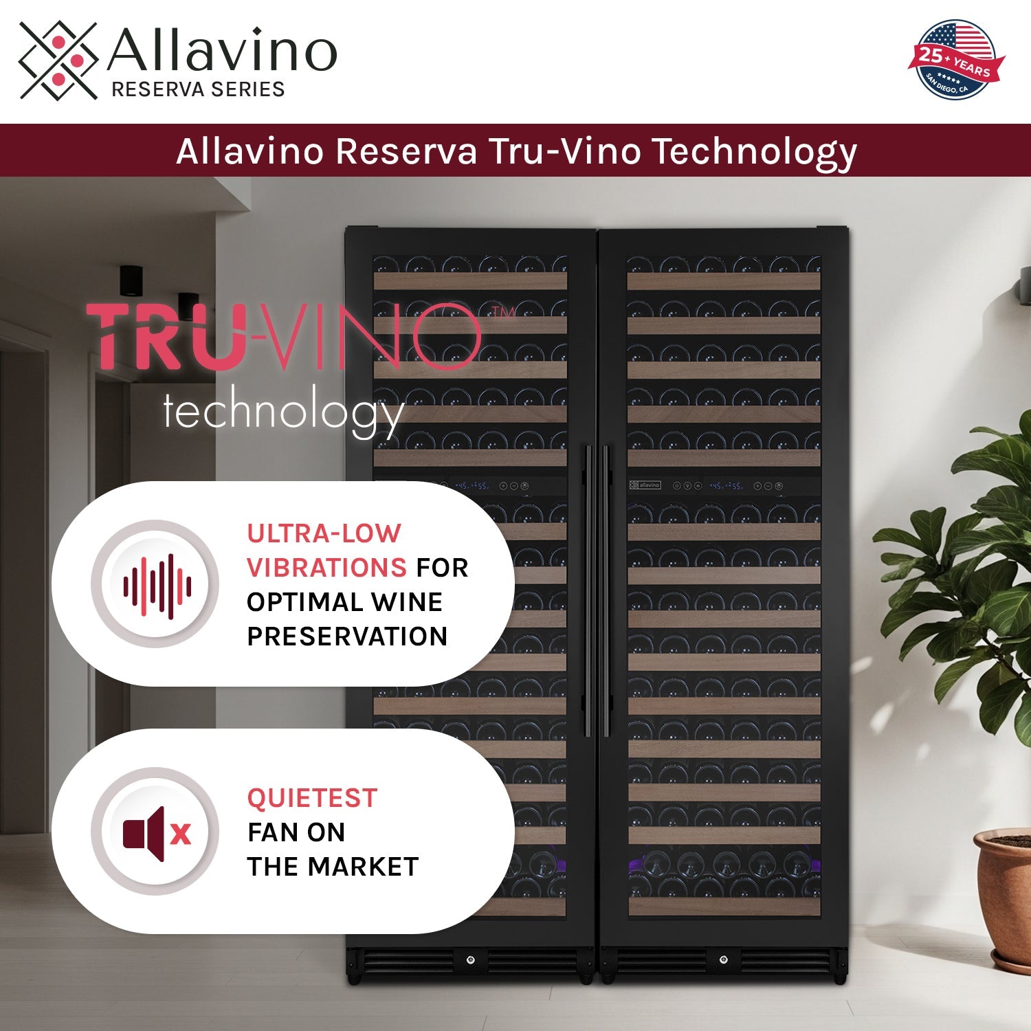 Allavino Reserva Series 308 Bottle 71" Tall Four Zone Black Metal Side-by-Side Wine Refrigerator BF 2X-VSW15471D-2B