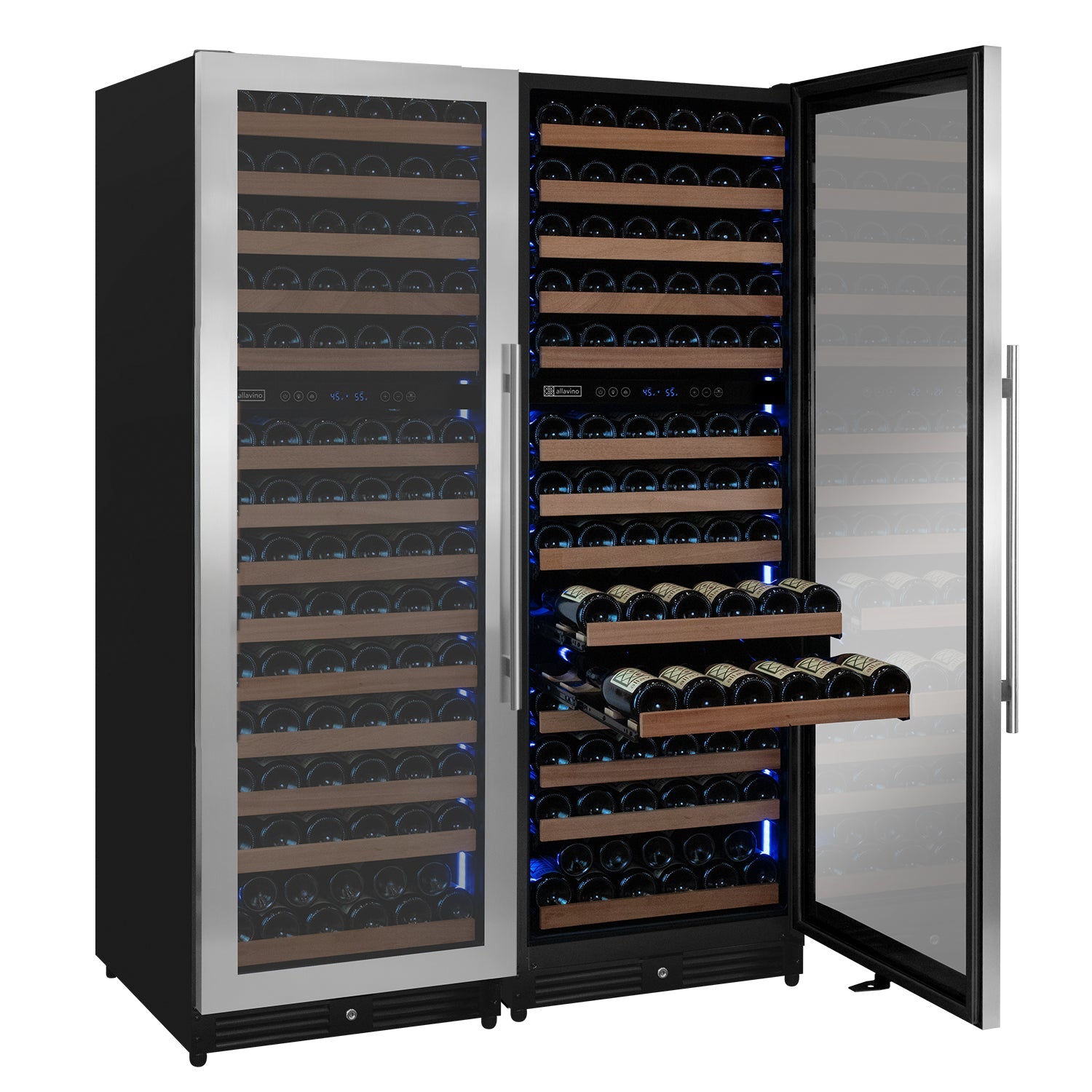 Allavino Reserva Series 308 Bottle 71" Tall Four Zone Stainless Steel Side-by-Side Wine Refrigerator BF 2X-VSW15471D-2S