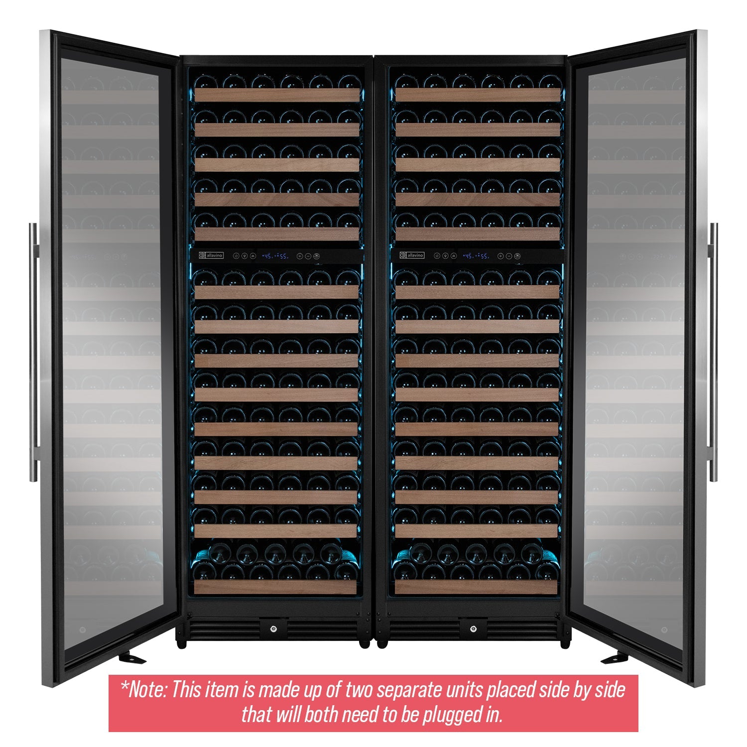 Allavino Reserva Series 308 Bottle 71" Tall Four Zone Stainless Steel Side-by-Side Wine Refrigerator BF 2X-VSW15471D-2S
