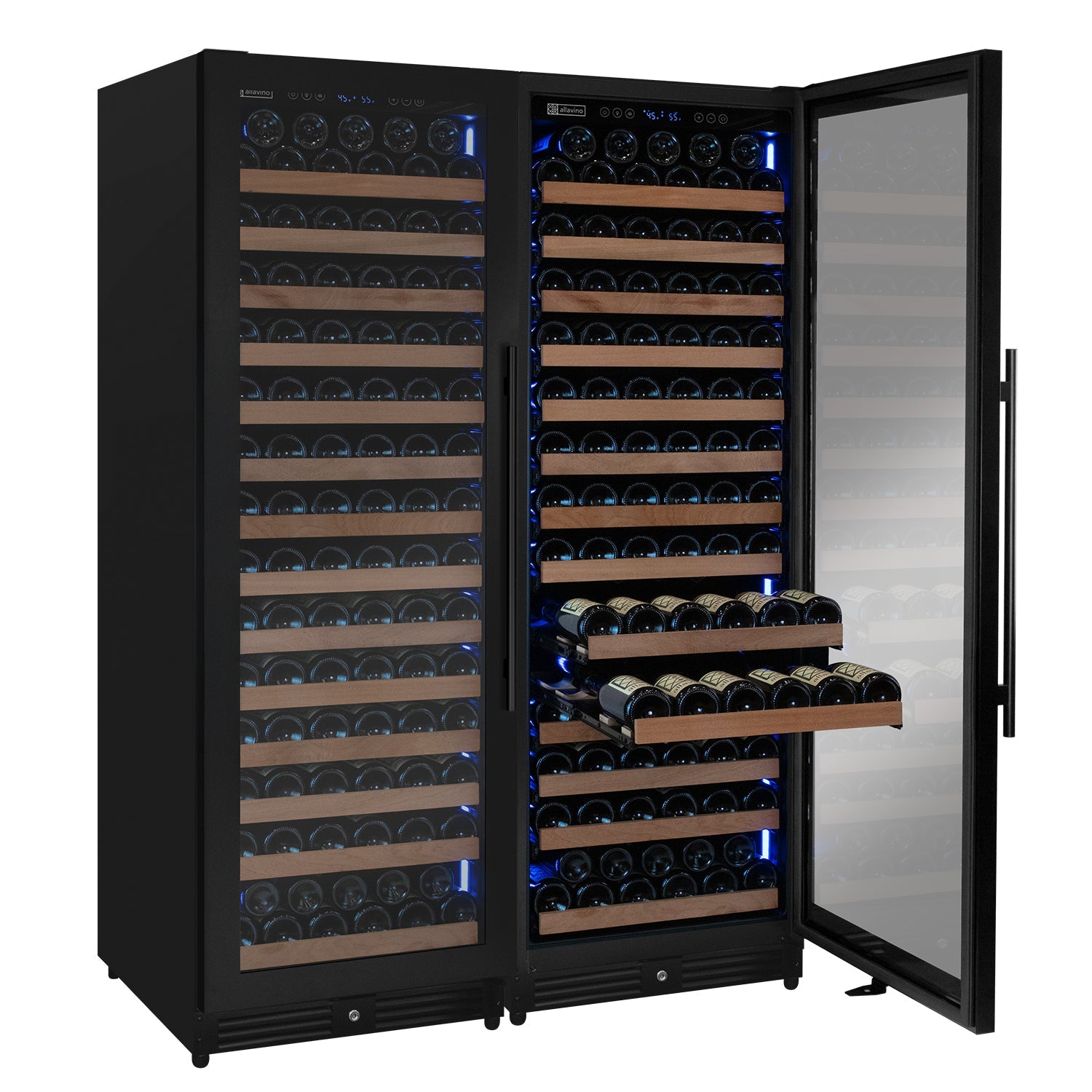 Allavino Reserva Series 326 Bottle 71" Tall Dual Zone Black Metal Side-by-Side Wine Refrigerator BF 2X-VSW16371S-1B
