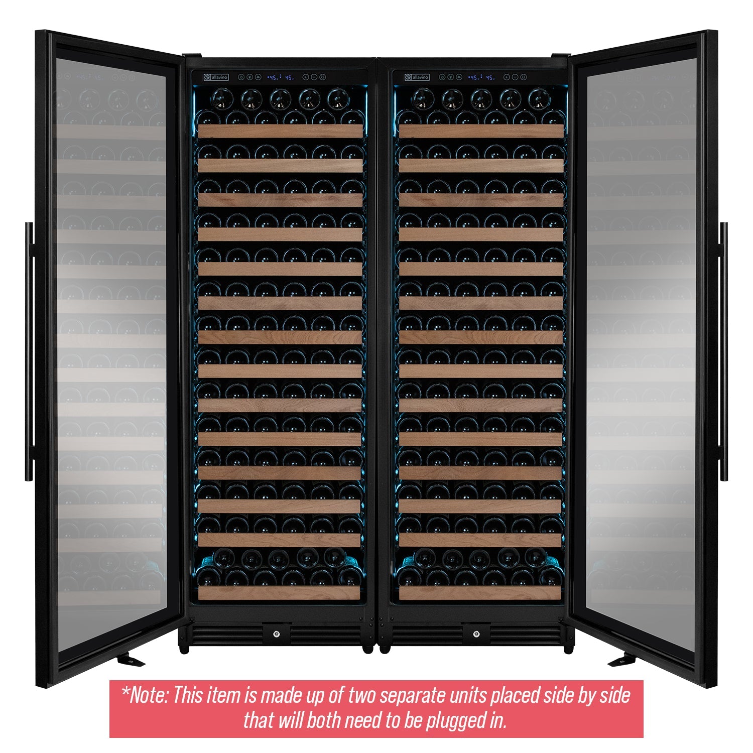 Allavino Reserva Series 326 Bottle 71" Tall Dual Zone Black Metal Side-by-Side Wine Refrigerator BF 2X-VSW16371S-1B