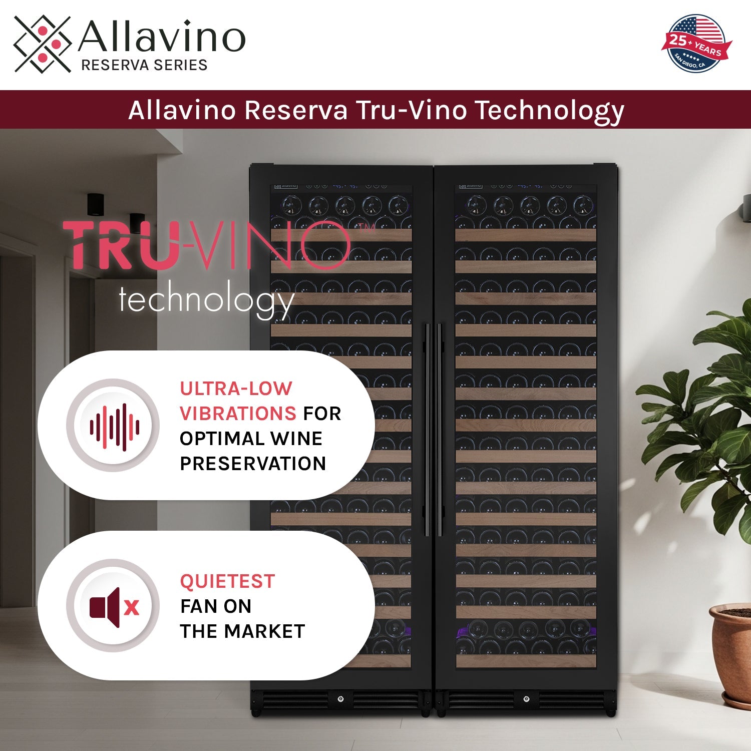 Allavino Reserva Series 326 Bottle 71" Tall Dual Zone Black Metal Side-by-Side Wine Refrigerator BF 2X-VSW16371S-1B