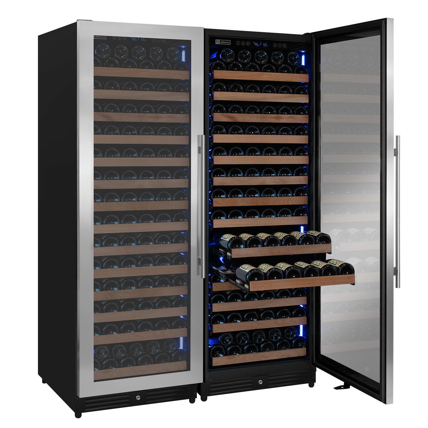 Allavino Reserva Series 326 Bottle 71" Tall Dual Zone Stainless Steel Side-by-Side Wine Refrigerator BF 2X-VSW16371S-1S
