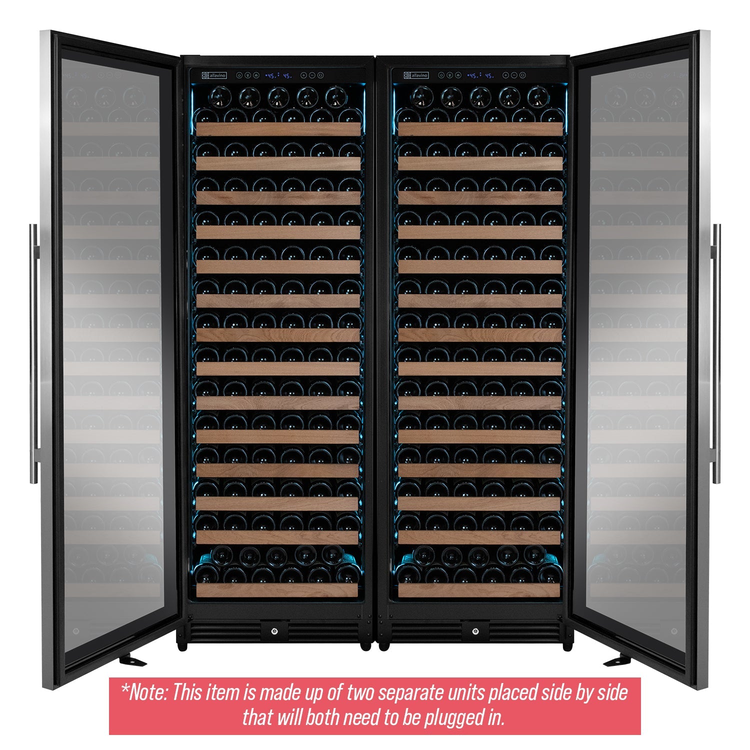 Allavino Reserva Series 326 Bottle 71" Tall Dual Zone Stainless Steel Side-by-Side Wine Refrigerator BF 2X-VSW16371S-1S