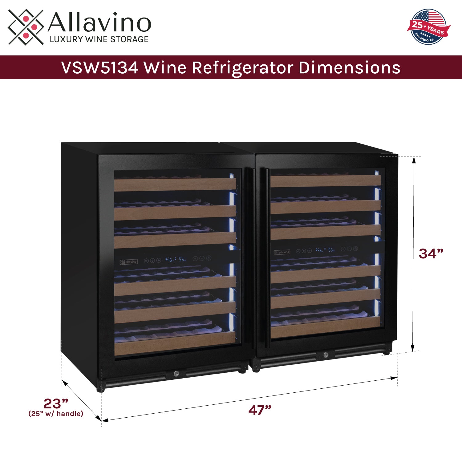 Allavino Reserva Series 102 Bottle Four Zone Built-in Luxury Wine Refrigerator with Black Metal Doors - Side-by-Side  BF 2X-VSW5134D-2B